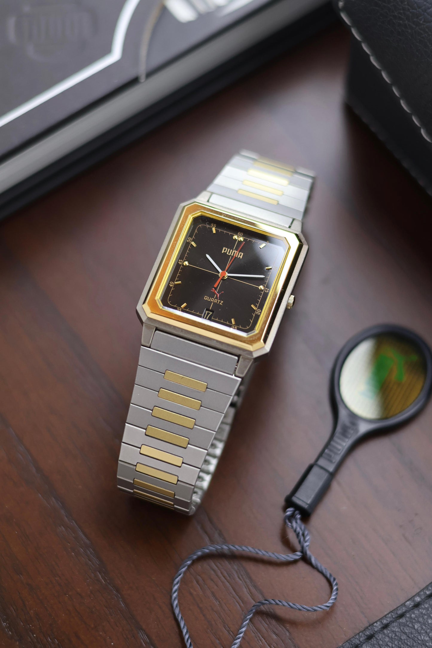 (JDM - Extremely Rare) Limited Edition ORIENT X PUMA Slim Tank Style Two Tone Black Sunray Dial - Quartz Vintage Watch (Pre Owned) - A272