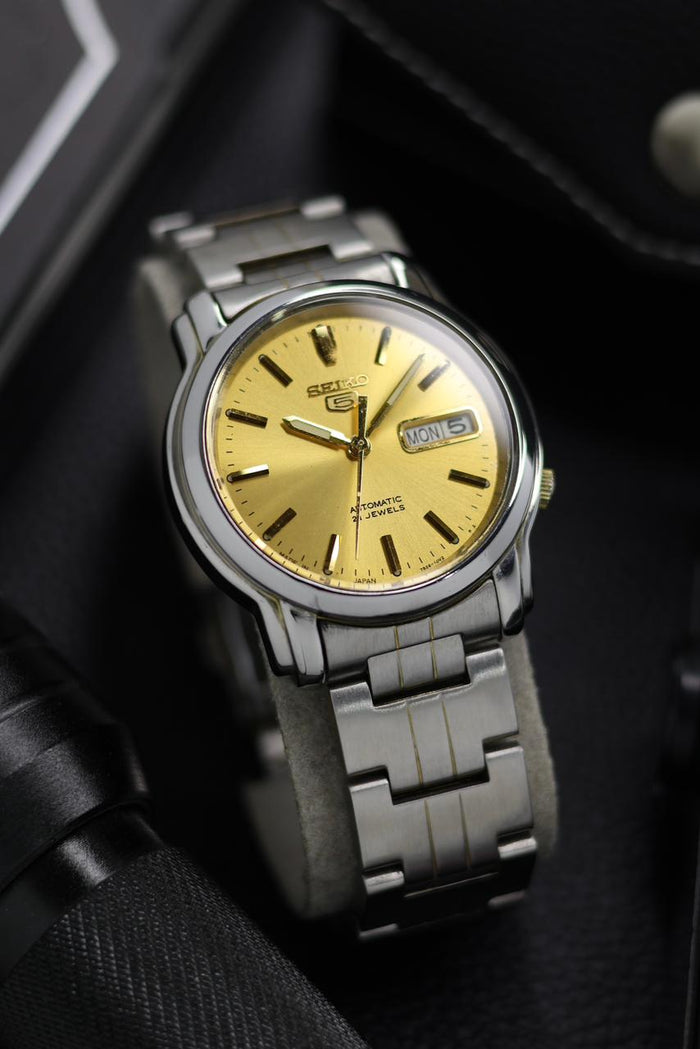 (Super Rare) Seiko 5 Gold Sunray Dial with Glass Back - Automatic Vintage Watch (Pre Owned) - SE664