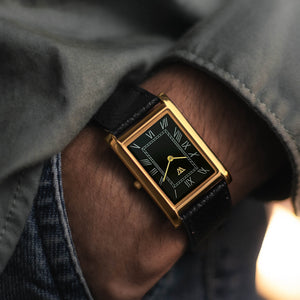 The S23 - BLACK Dial (Golden Case) - Slim Tank Style Watch - by Watchtopia