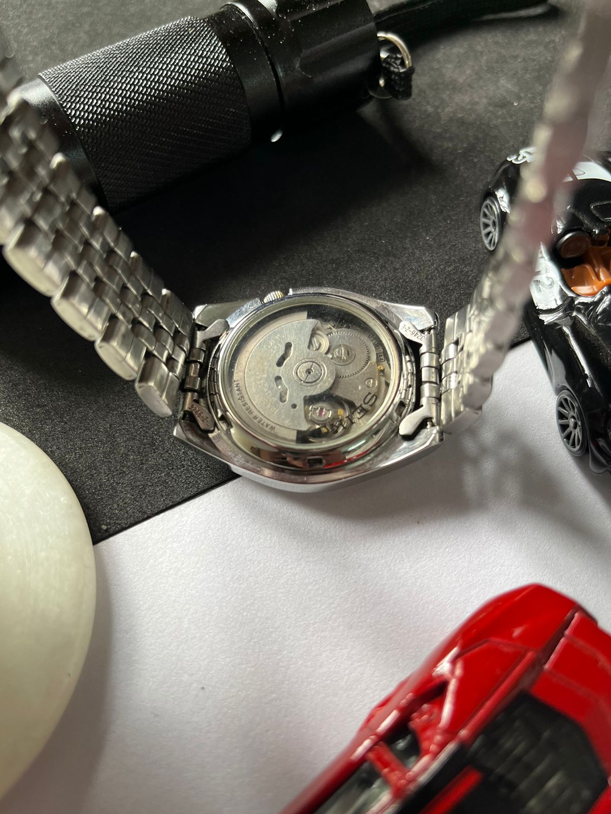 Seiko 5 Black Racing Dial with Glass Back (Pre Owned)