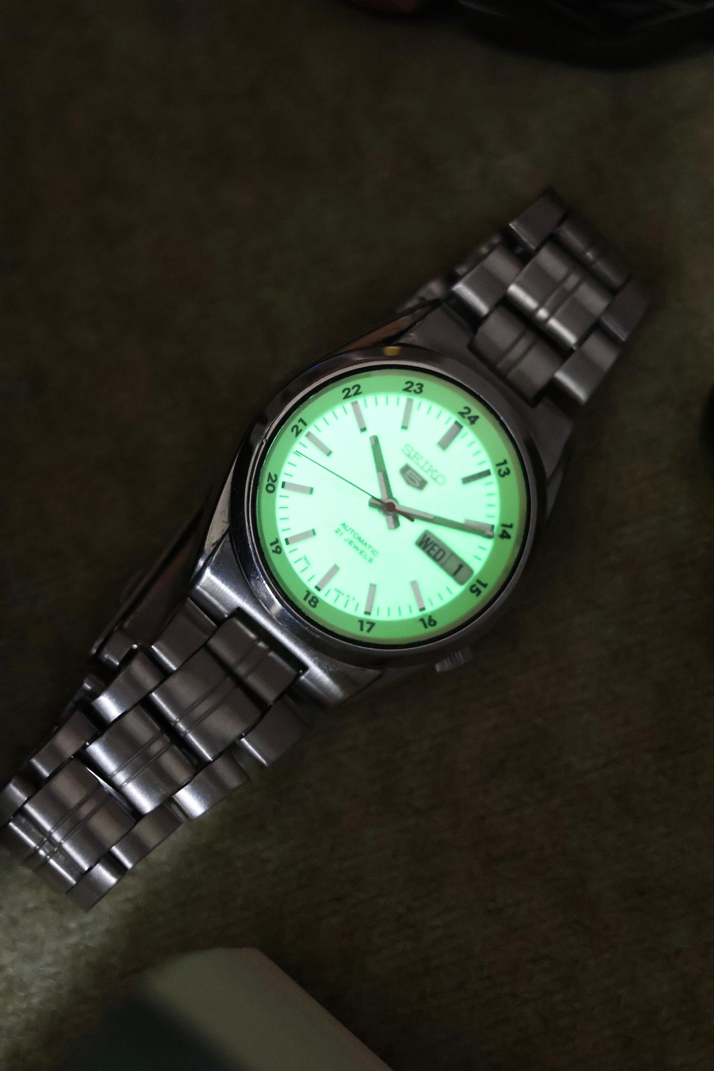 Seiko 5 Railway Time Lume Dial with Glass Back (Pre Owned)