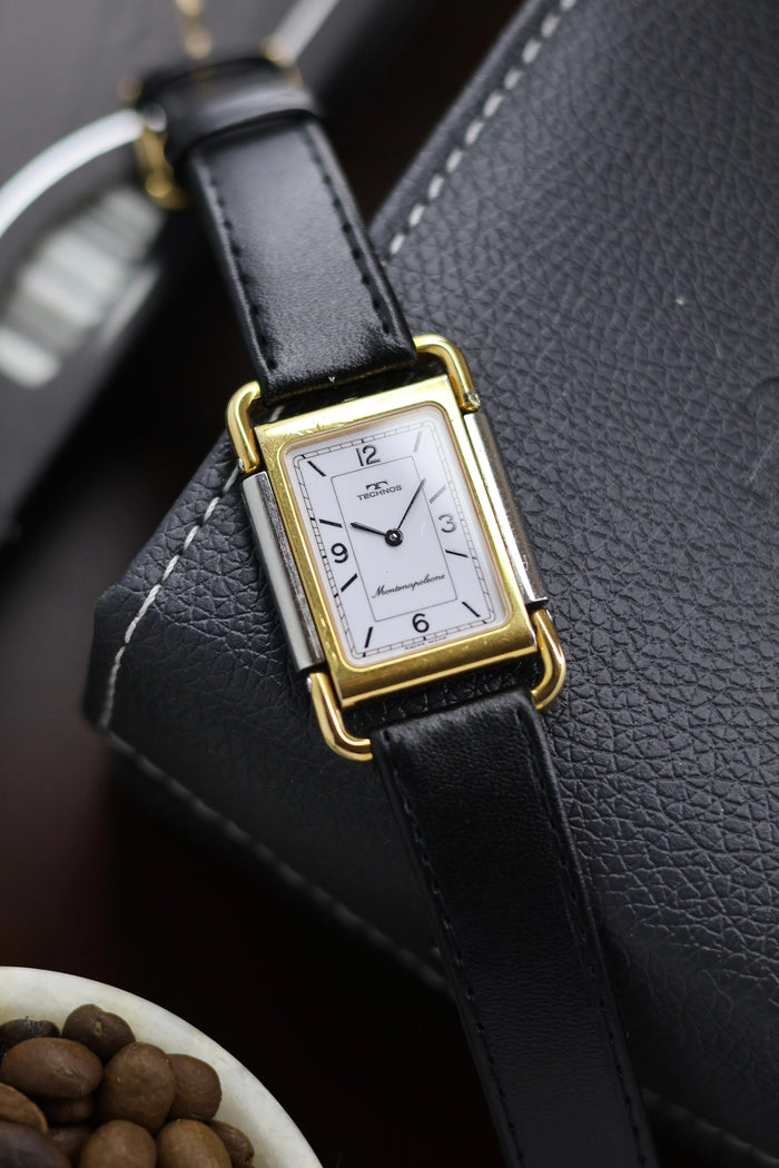 (Extremely Rare) TECHNOS SWISS Tank with Gold Plated Case - Swiss Vintage Watch (Pre Owned) - A231