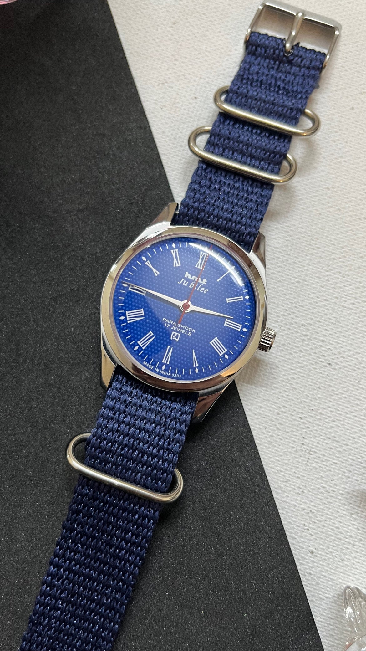 Watchtopia See-through Glass Back Navy Blue NATO Strap