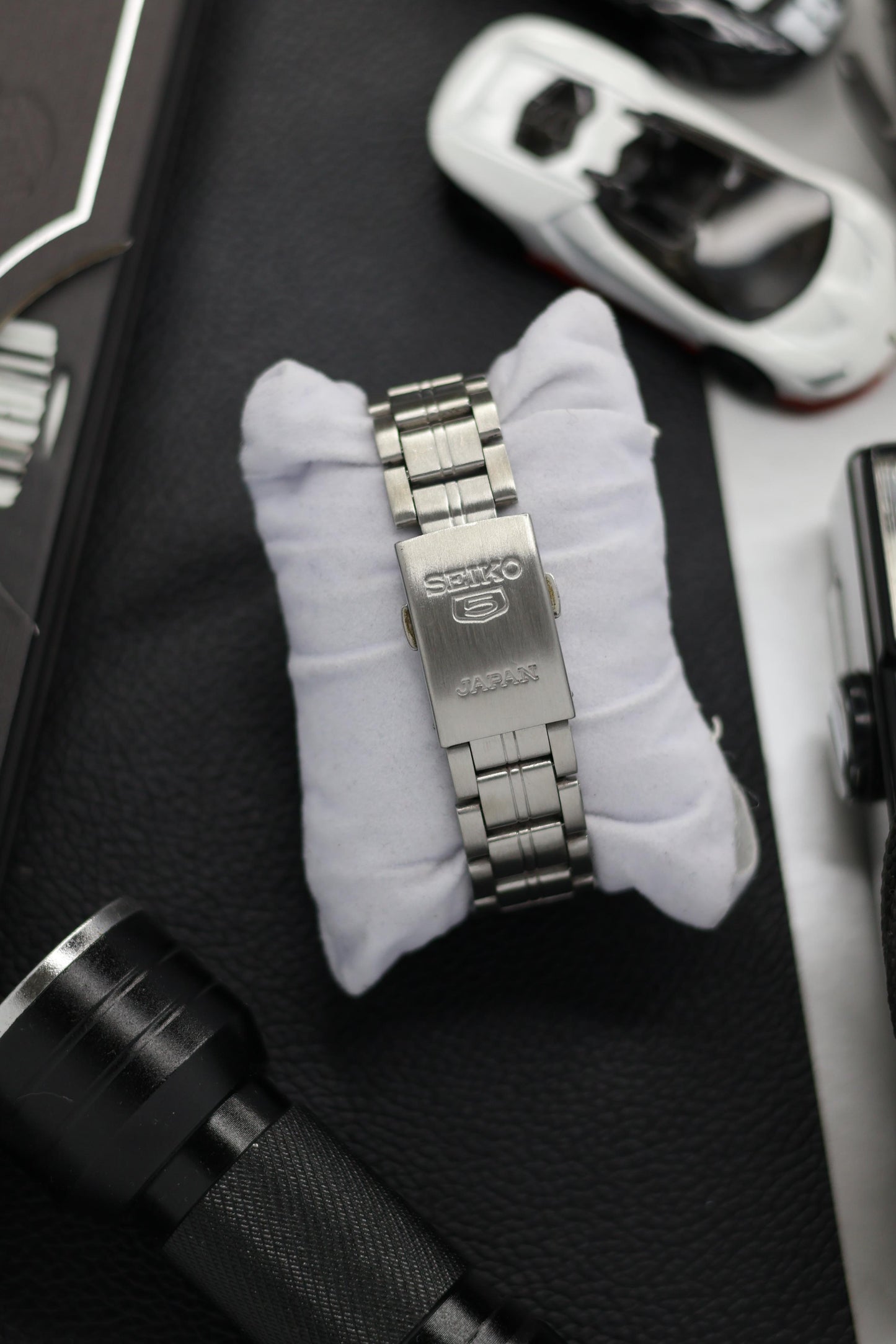 Seiko 5 Black Railway Time Dial with Glass Back (Pre Owned)