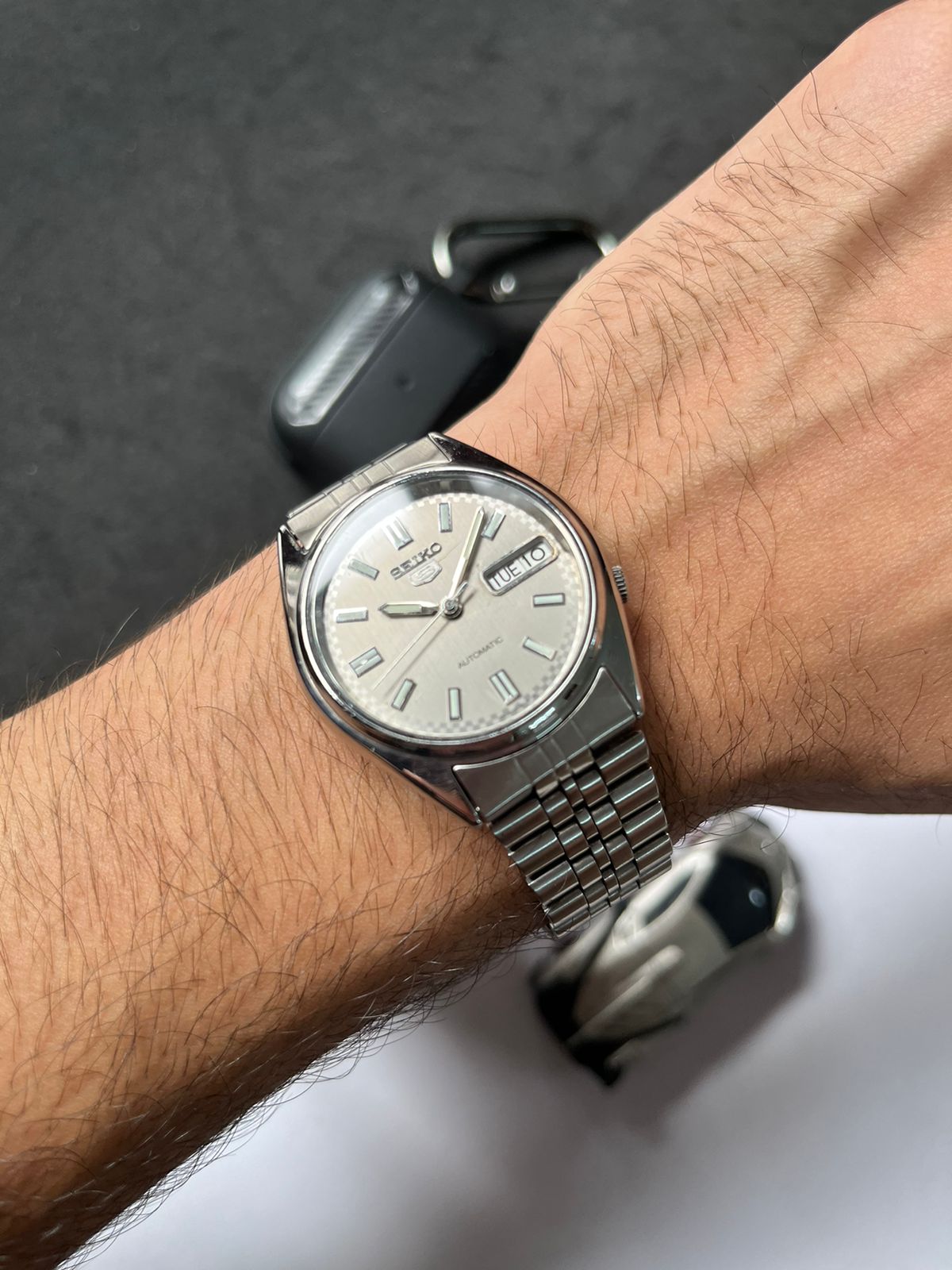 Seiko 5 Grey Racing Dial with Glass Back (Pre Owned)a