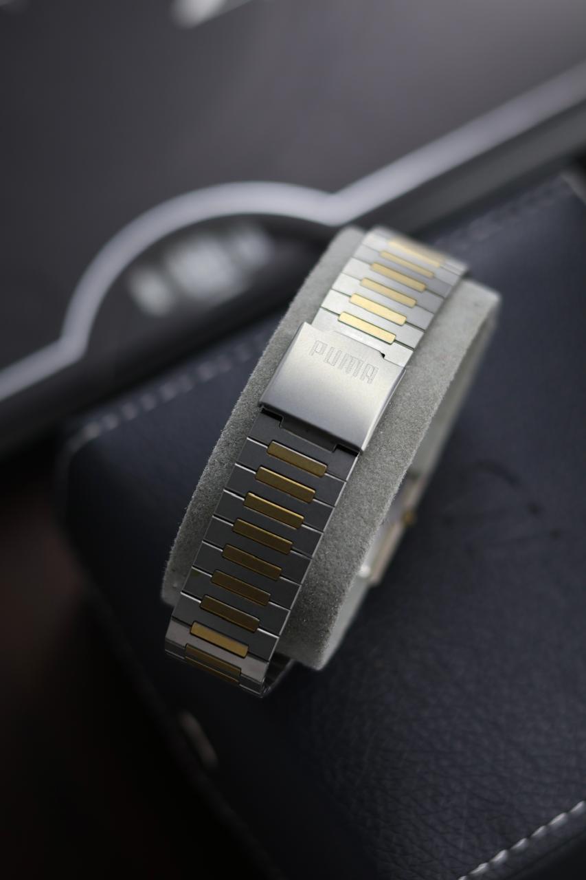 (JDM - Extremely Rare) Limited Edition ORIENT X PUMA Slim Tank Style Two Tone Silver Sunray Dial - Quartz Vintage Watch (Pre Owned) - A366