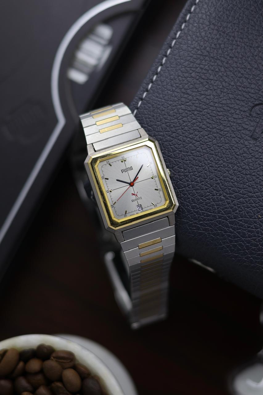 (JDM - Extremely Rare) Limited Edition ORIENT X PUMA Slim Tank Style Two Tone Silver Sunray Dial - Quartz Vintage Watch (Pre Owned) - A366
