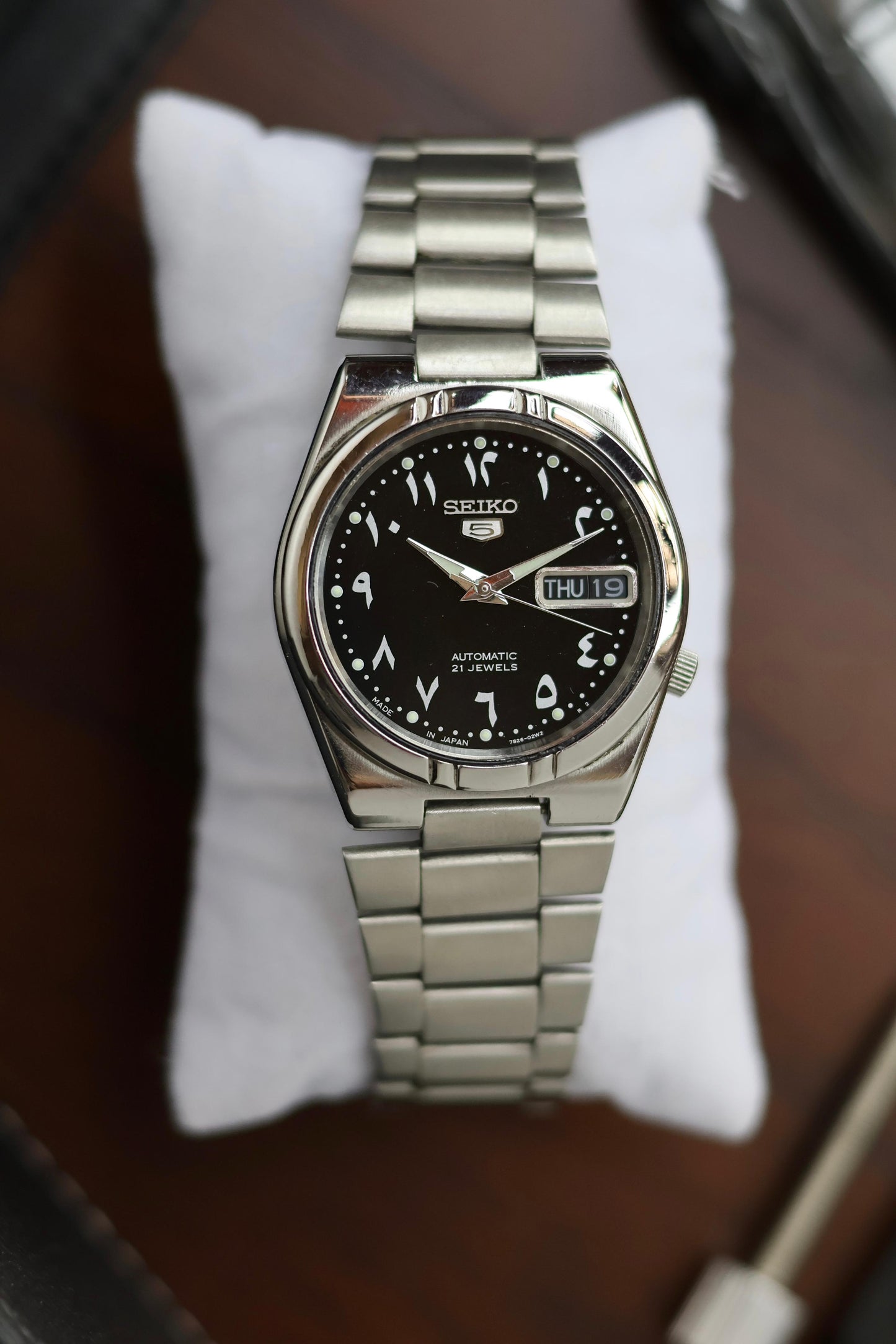 (Super Rare) Seiko 5 Black Arabic Dial with Glass Back (Pre Owned)