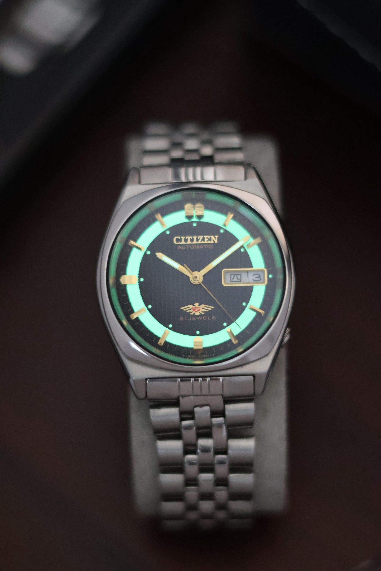 (Super Rare) Citizen Eagle 7 Black Guilloche Lume Dial - Automatic Vintage Watch (Pre Owned) - A266