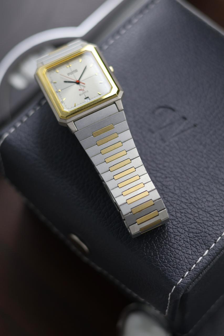 (JDM - Extremely Rare) Limited Edition ORIENT X PUMA Slim Tank Style Two Tone Silver Sunray Dial - Quartz Vintage Watch (Pre Owned) - A366