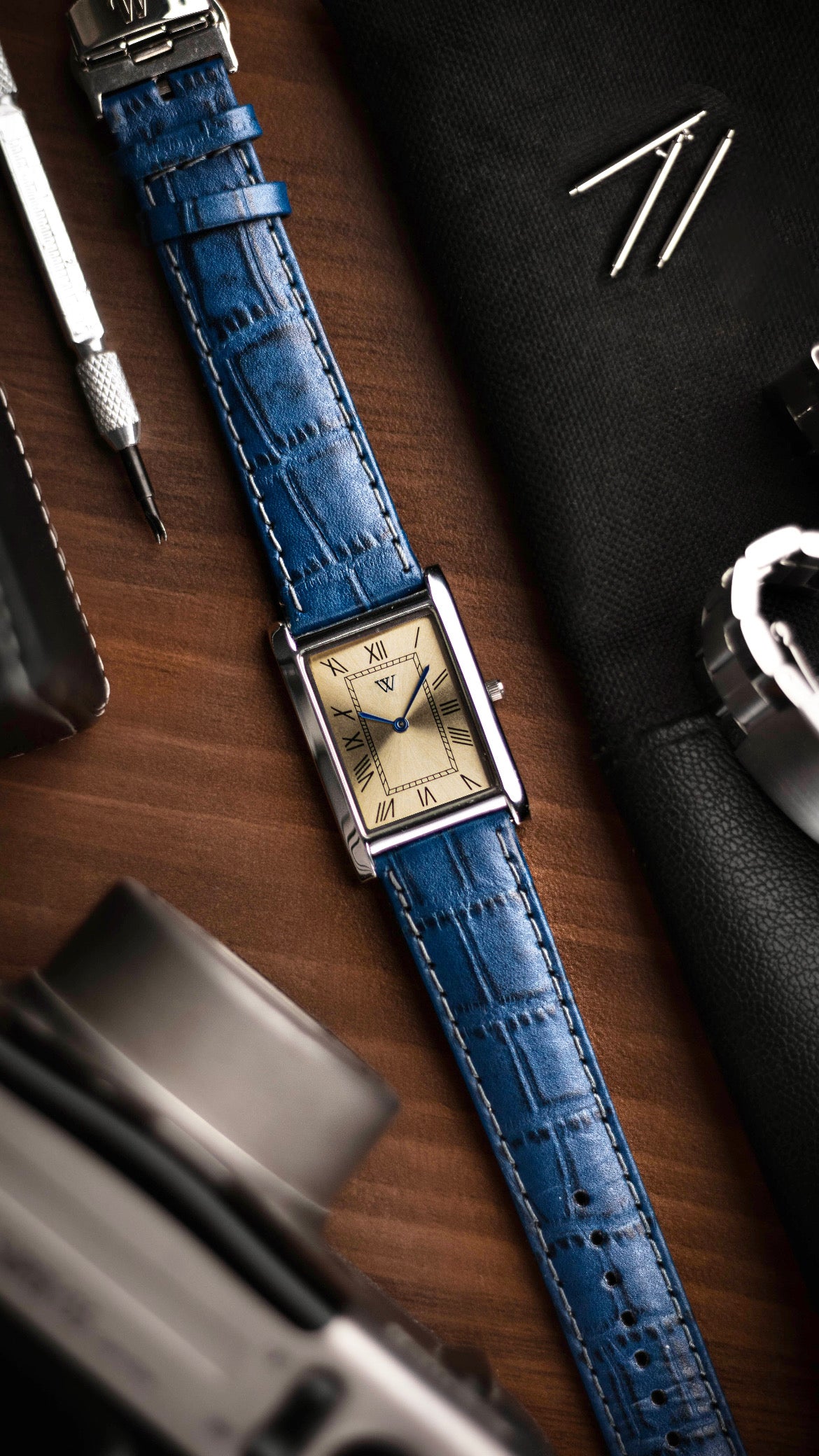 The S23 - GOLD Dial - Slim Tank Style Watch - by Watchtopia