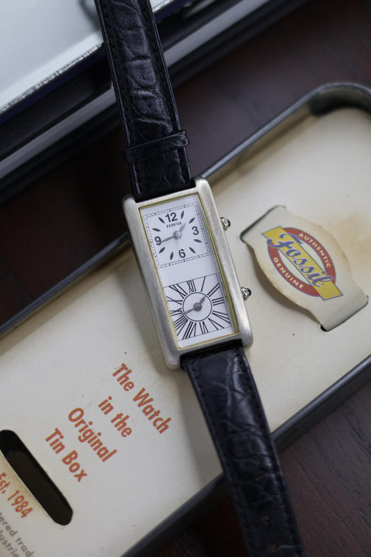 (Extremely Rare) 1996 Fossil Tank Art Deco Dual-Time - with Original Box (Pre Owned)
