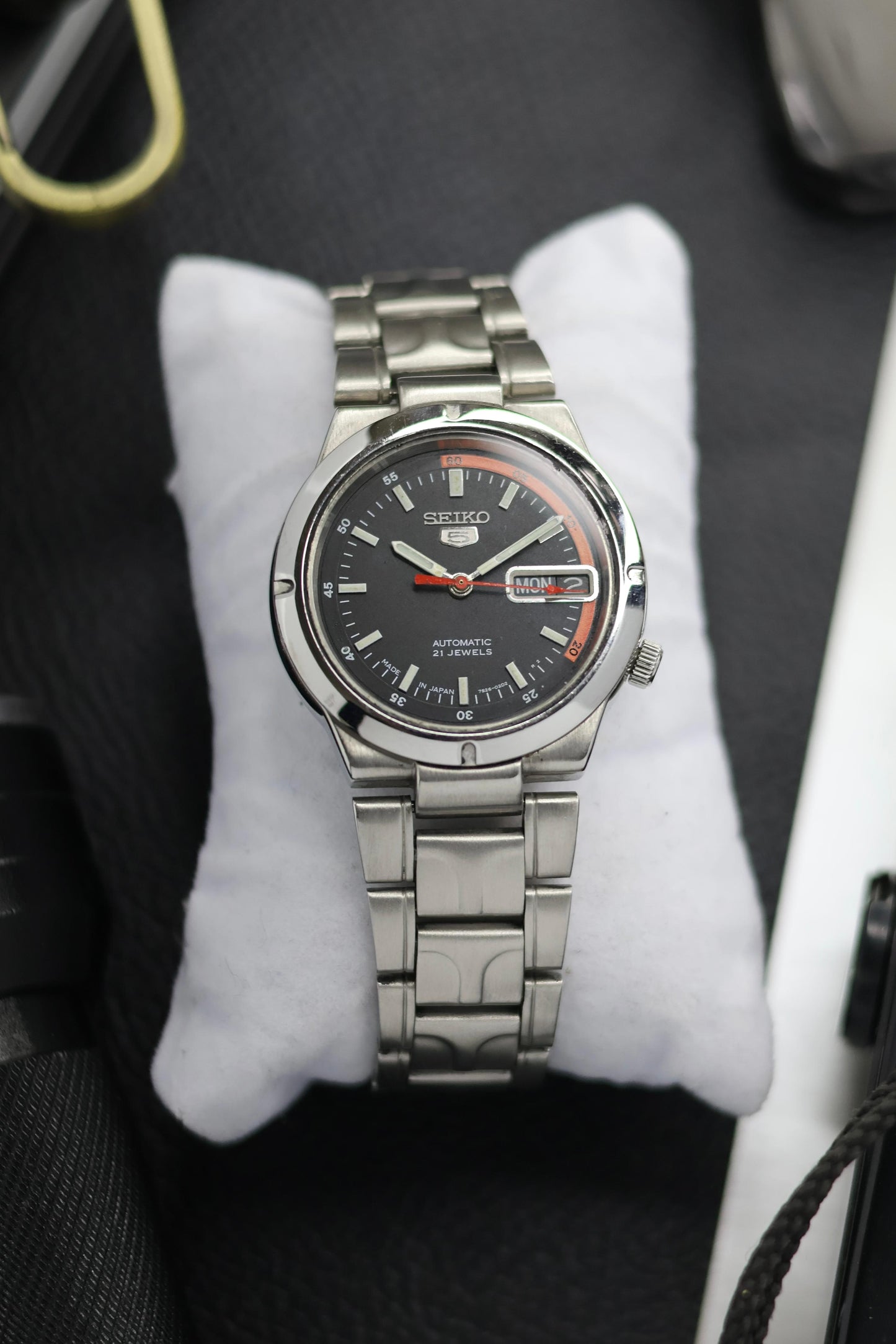 Seiko 5 Black Racing Dial with Glass Back (Pre Owned)