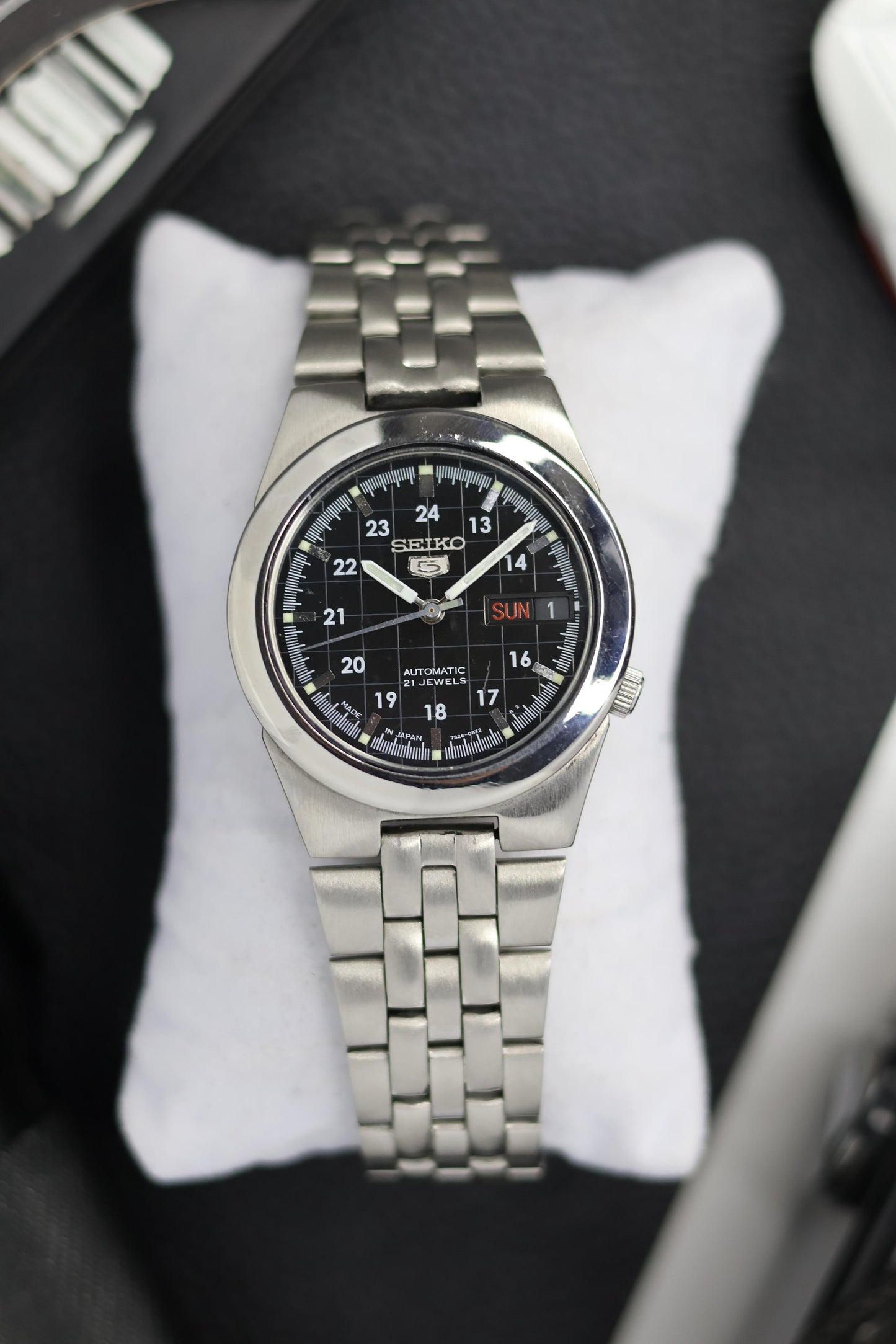 Seiko 5 Black Graph Dial with Glass Back (Pre Owned)
