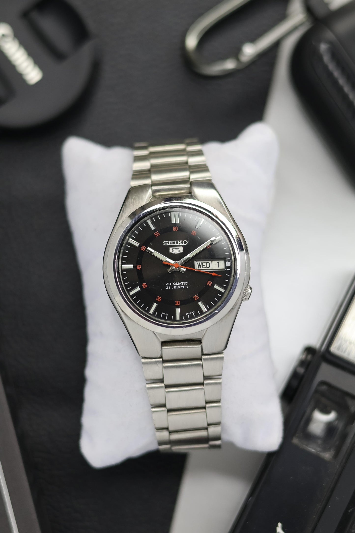 Seiko 5 Black Racing Dial with Glass Back (Pre Owned)