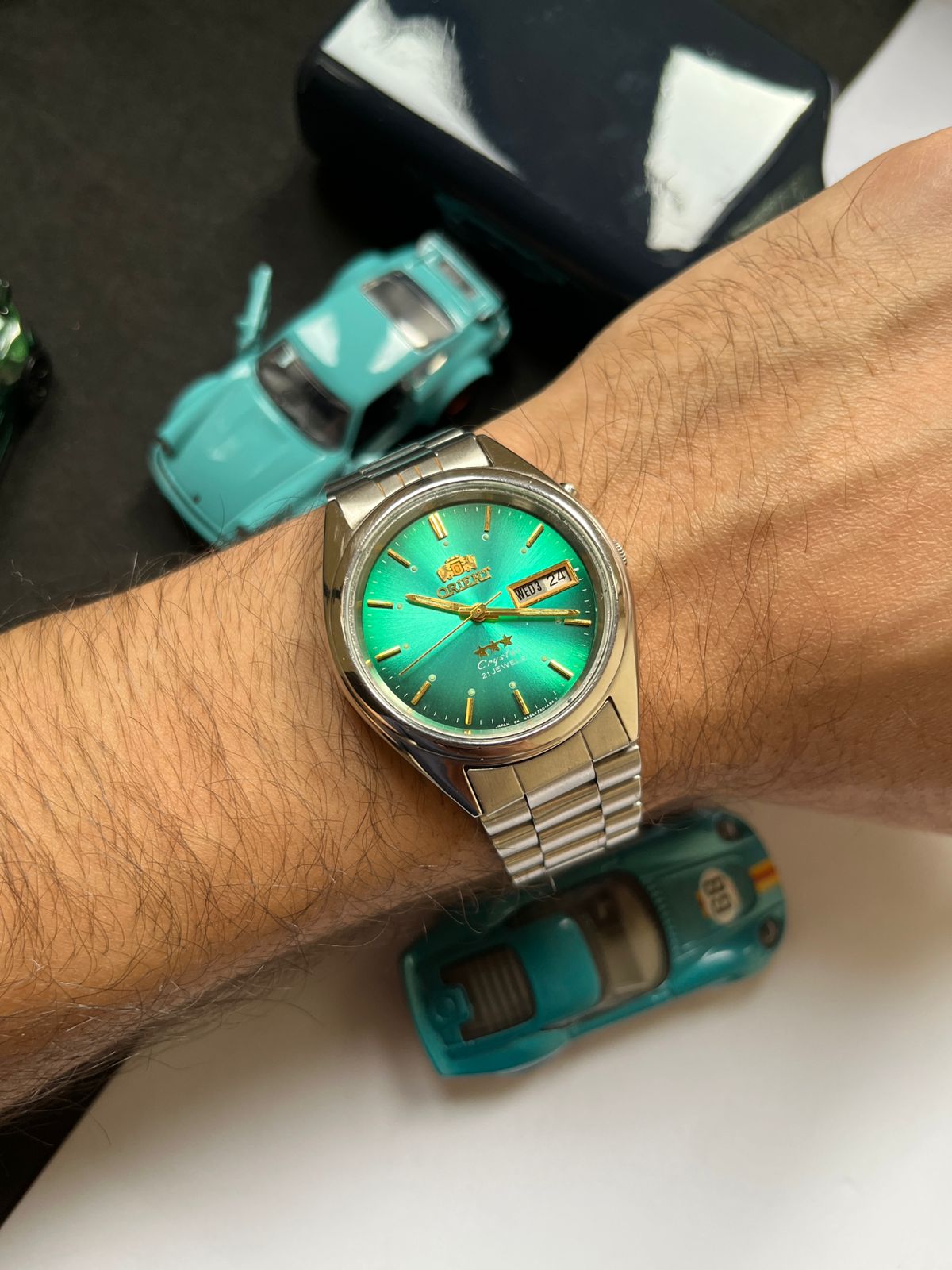 (Super Rare) Orient Tri-Star Crystal - Turquoise/Sea-Green Dial (Pre Owned)