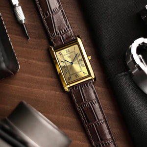 The S23 - GOLD Dial (Golden Case) - Slim Tank Style Watch - by Watchtopia