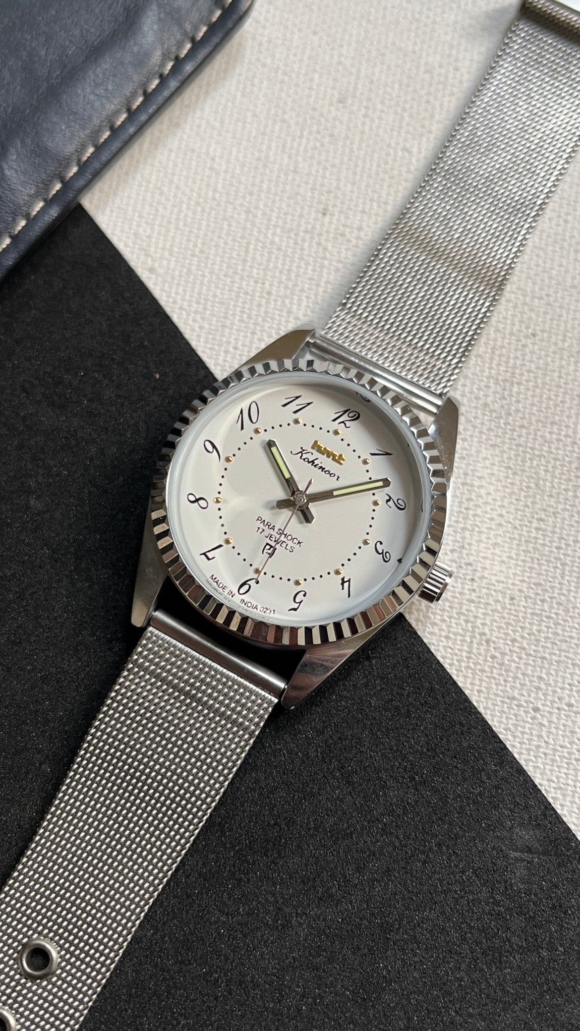 Fluted HMT Kohinoor - WHITE ‘Drunken Numbers’ Dial