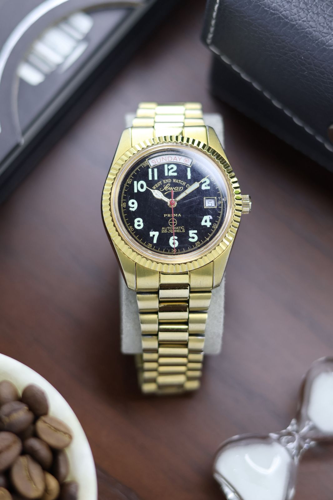 (Super Rare) West End Watch Co Sowar Prima Black Dial with Fluted Bezel & Presidential Bracelet - Automatic Vintage Watch (Pre Owned) - SE421