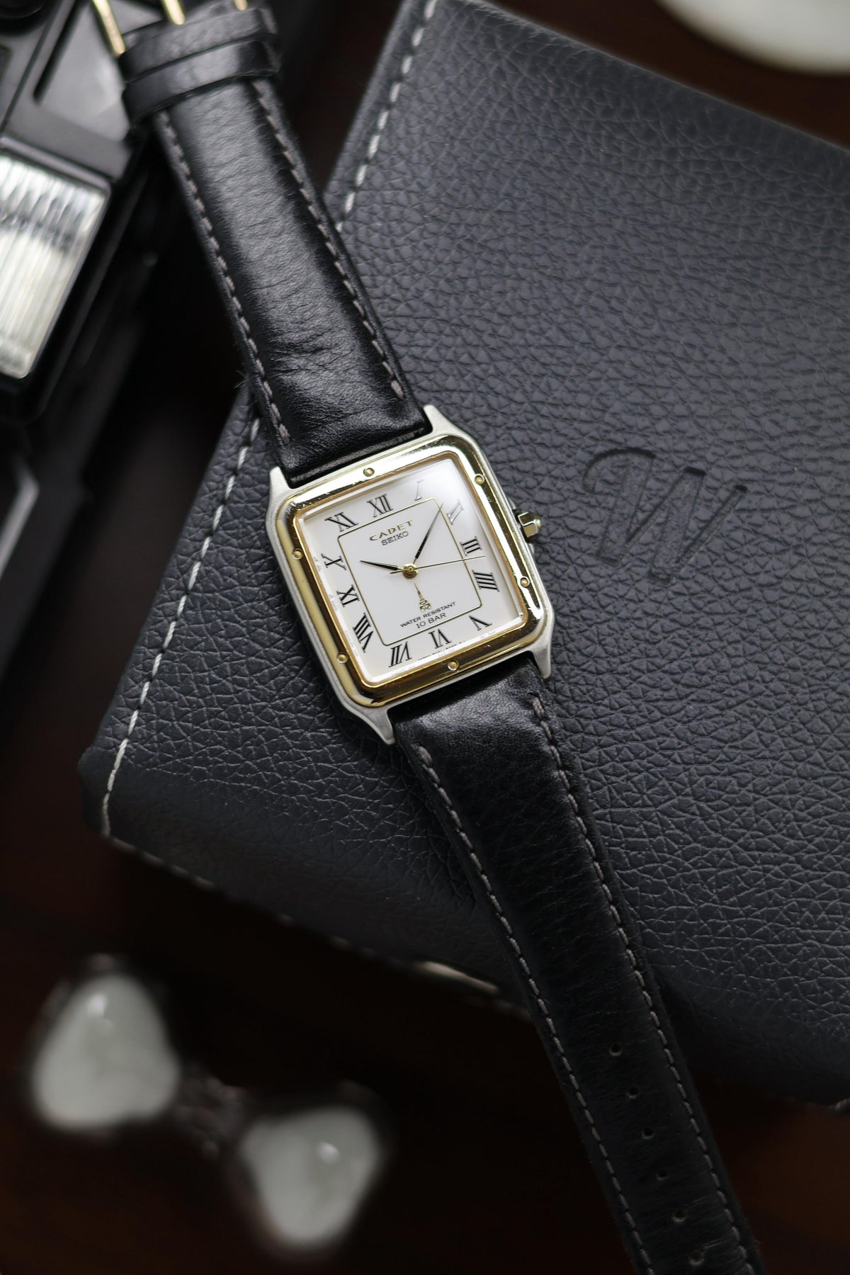 (JDM - Extremely Rare) 1980 Seiko CADET 100M Enamel Dial with Gold Plated ‘Santos’ Bezel - Quartz Vintage Watch (Pre Owned) - A488