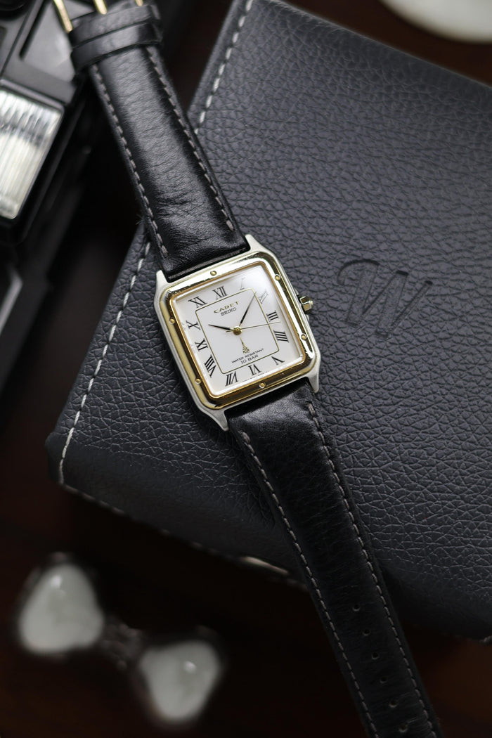 (JDM - Extremely Rare) 1980 Seiko CADET 100M Enamel Dial with Gold Plated ‘Santos’ Bezel - Quartz Vintage Watch (Pre Owned) - A488