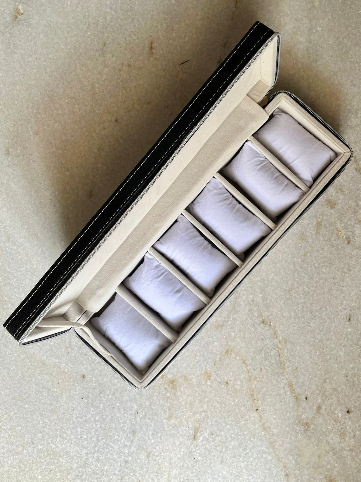 6 Slot Watch Zipper Organiser Storage Box with Soft Cushions