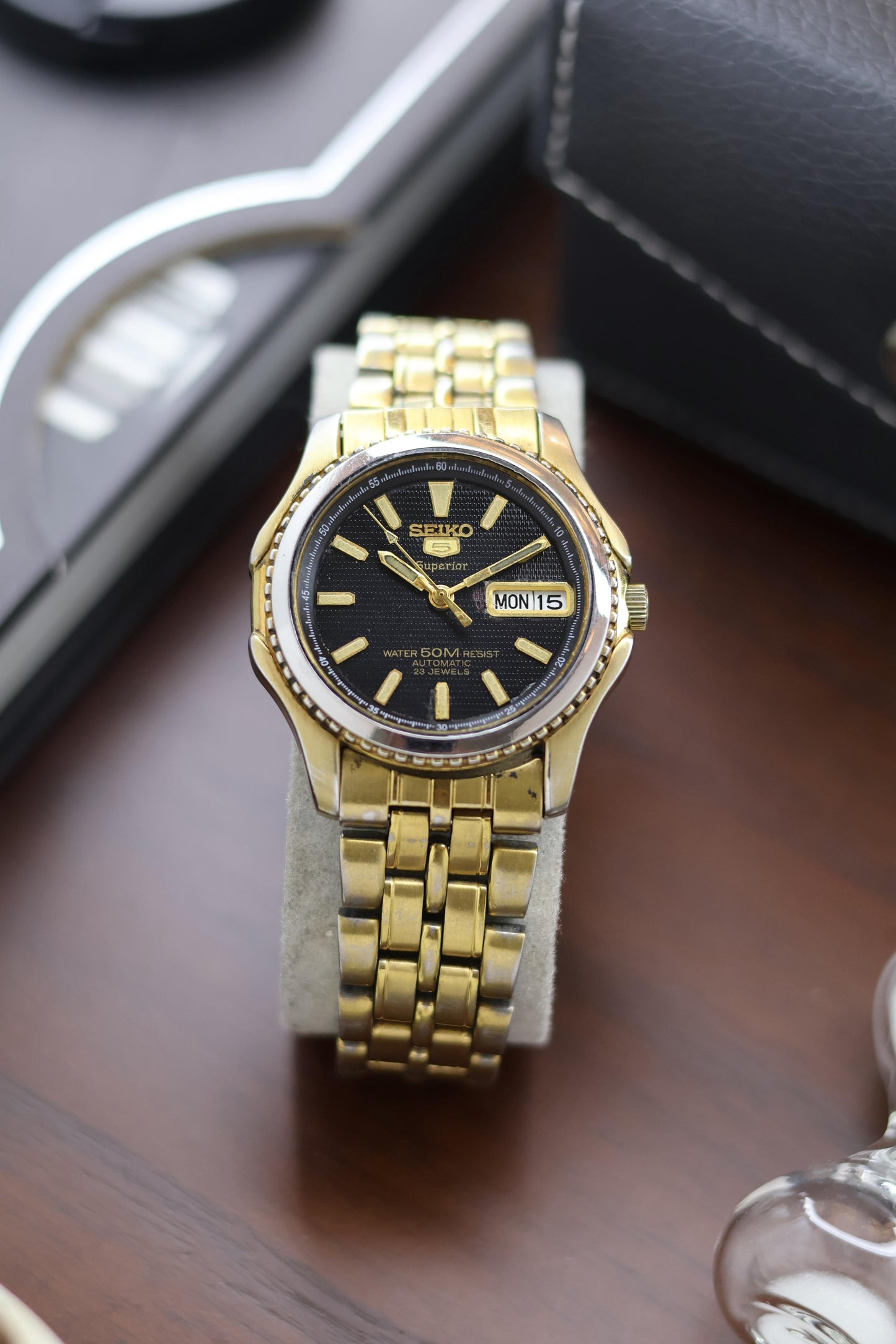 (Super Rare) Seiko 5 Superior Black Guilloche Dial - Automatic Vintage Watch (Pre Owned) - A174