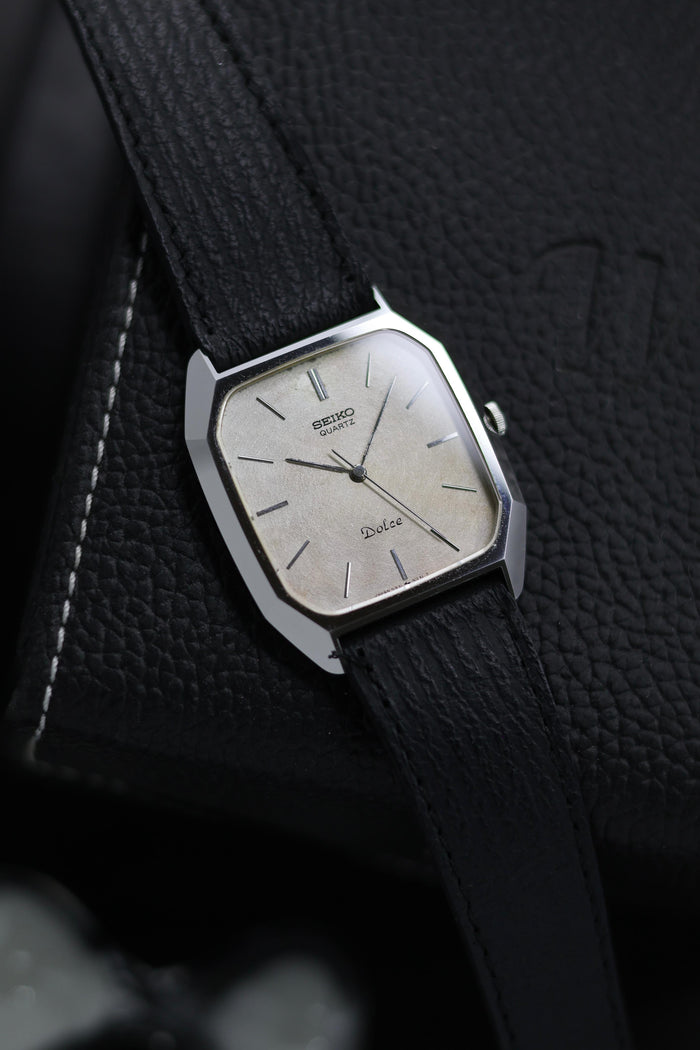 (JDM - ULTRA Rare) 1982 Seiko DOLCE Prism Tank Patina Dial with Seiko’s SHA (Super Hard Alloy Stainless Steel) Case - Quartz Vintage Watch (Pre Owned) - SE658