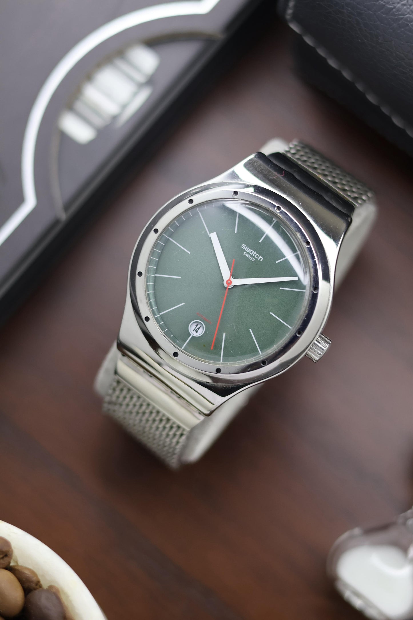 (Super Rare) Swatch Swiss Automatic Green Dial with Glass Back and Butterfly Clasp - Automatic Vintage Watch (Pre Owned) - A330