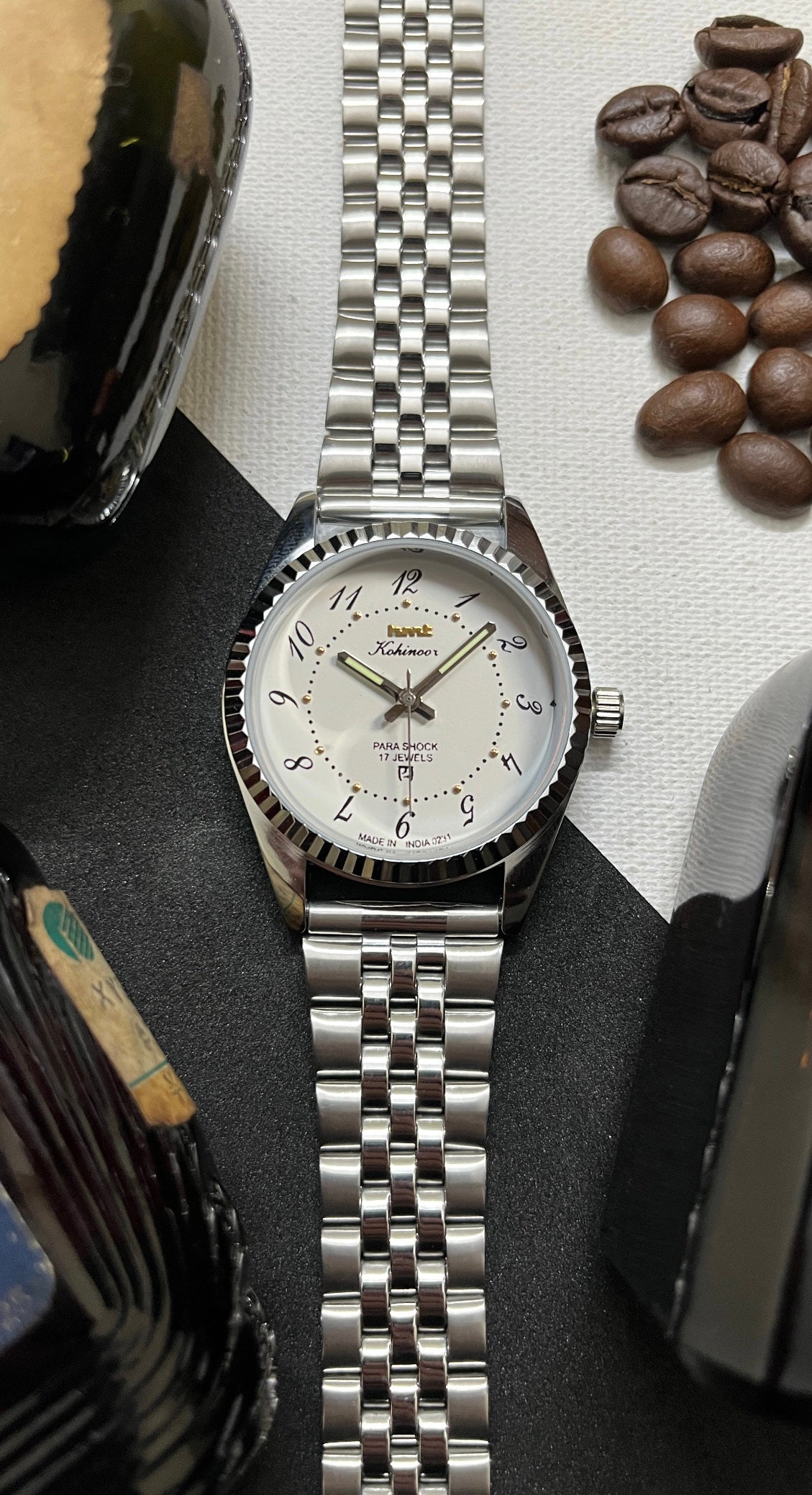 Fluted HMT Kohinoor - WHITE ‘Drunken Numbers’ Dial