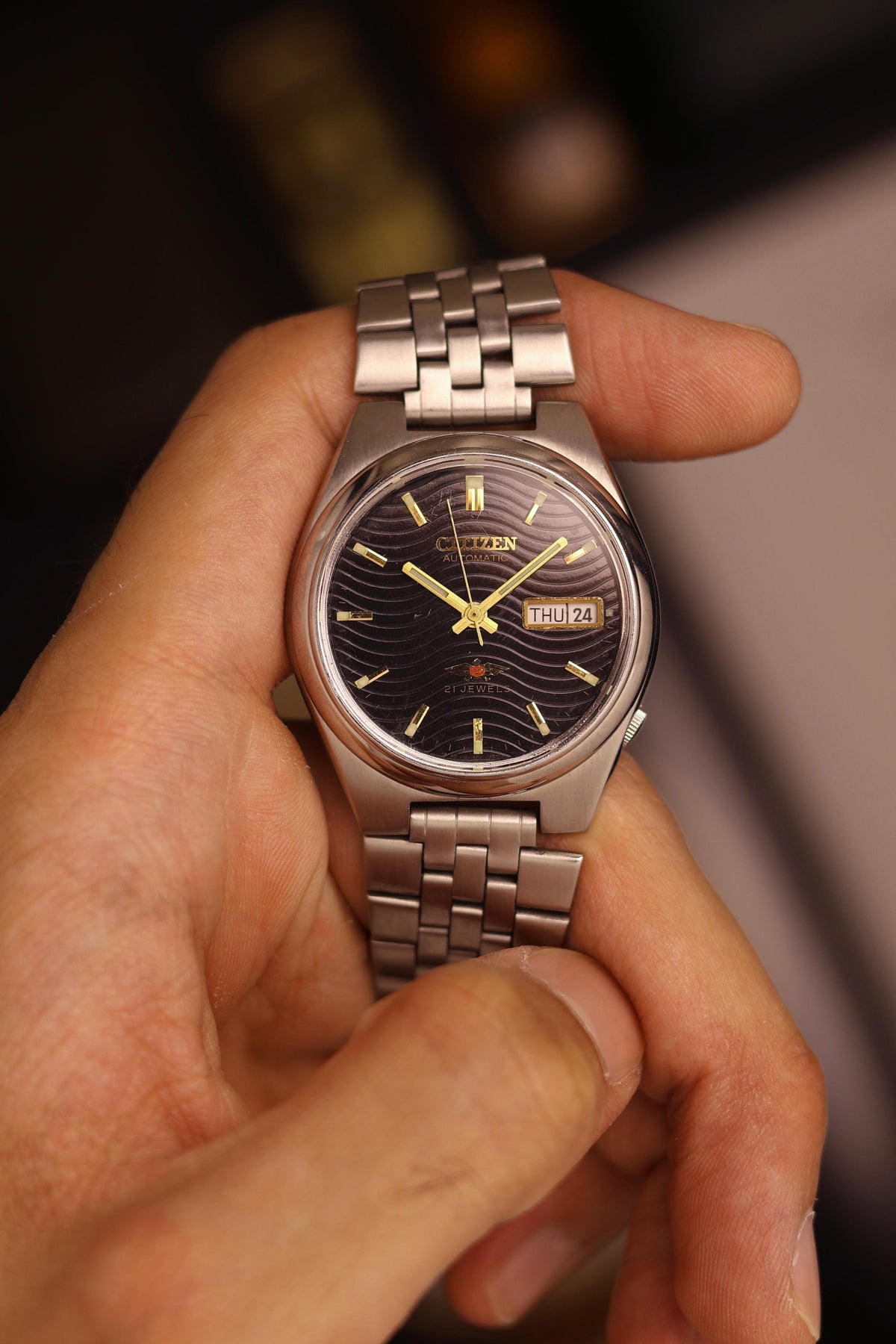 (Super Rare) Citizen Eagle 7 Black Wave Dial - Automatic Vintage Watch (Pre Owned) - SE776