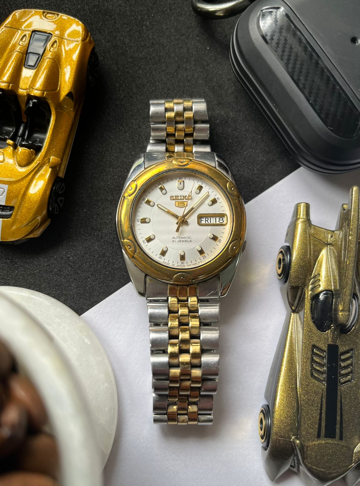 (Super Rare) 1998 Seiko 5 Two-Tone White Dial (Pre Owned) -#W51