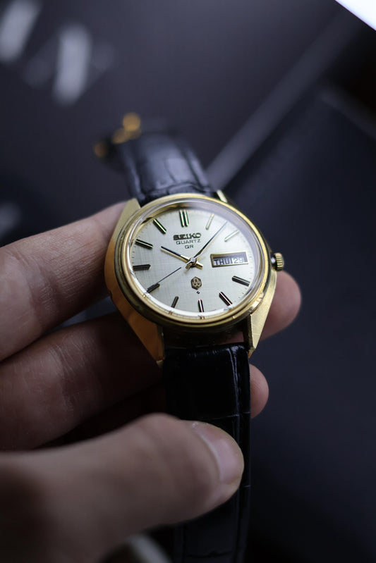 (JDM - Extremely Rare) 1983 Seiko QR Linen Dial with Gold Plated Case - Quartz Vintage Watch (Pre Owned) - A230