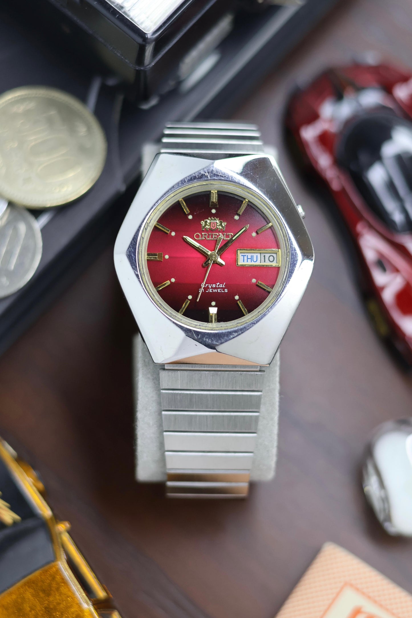 (Super Rare) Orient Tri-Star Crystal Red Dial with Hexagonal Case - Automatic Vintage Watch (Pre Owned) - A497