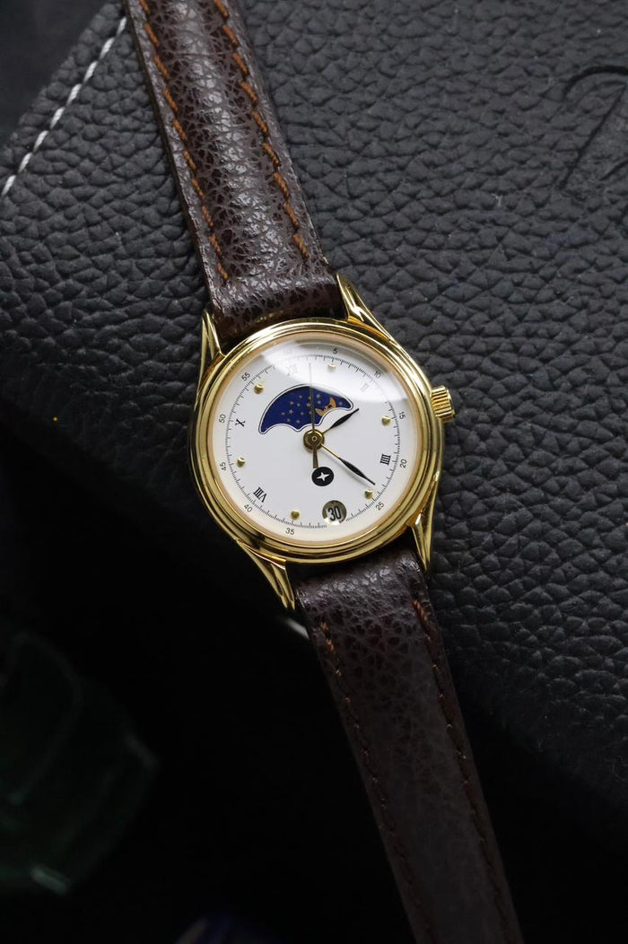 (JDM - Extremely Rare) Citibank Ladies Moonphase White Dial with 18K Gold Plated Case - Quartz Vintage Watch (Pre Owned) - SE627