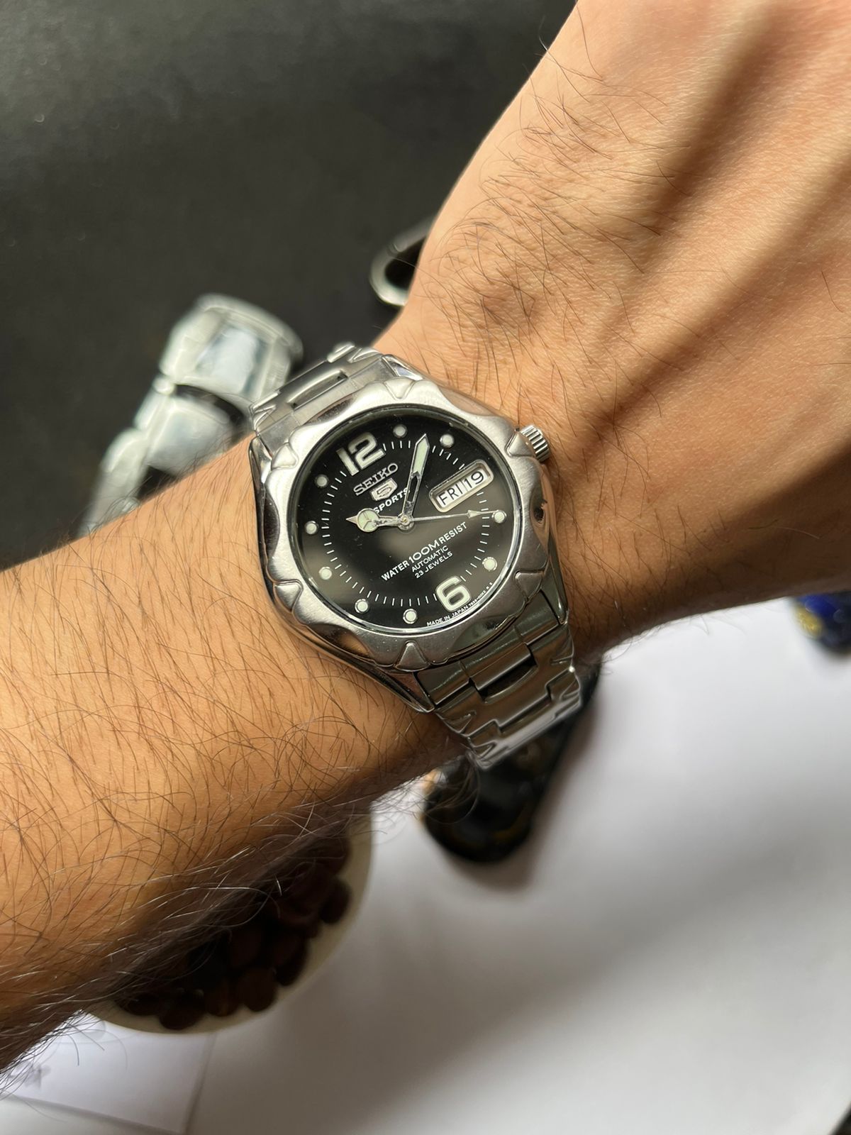 Seiko 5 Sports Diver 100M Black Dial with Glass Back & Mercedes Hands (Pre Owned) - #W78