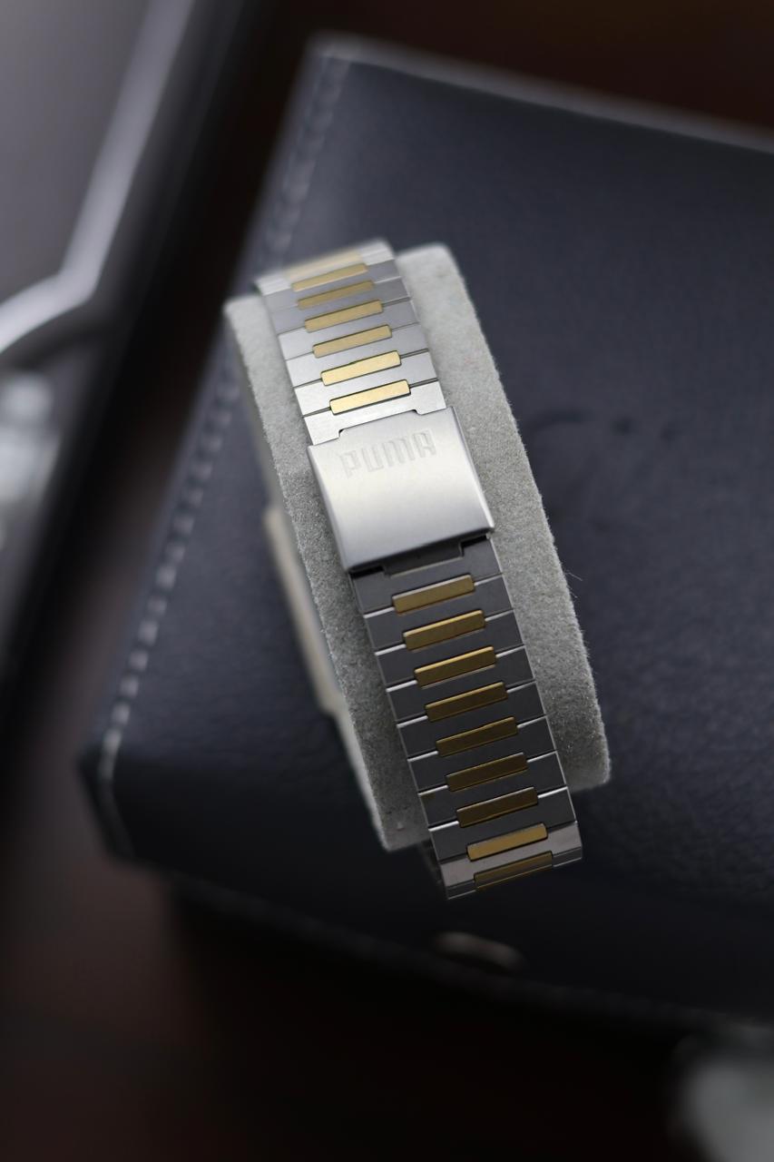 (JDM - Extremely Rare) Limited Edition ORIENT X PUMA Slim Tank Style Two Tone Silver Sunray Dial - Quartz Vintage Watch (Pre Owned) - A366