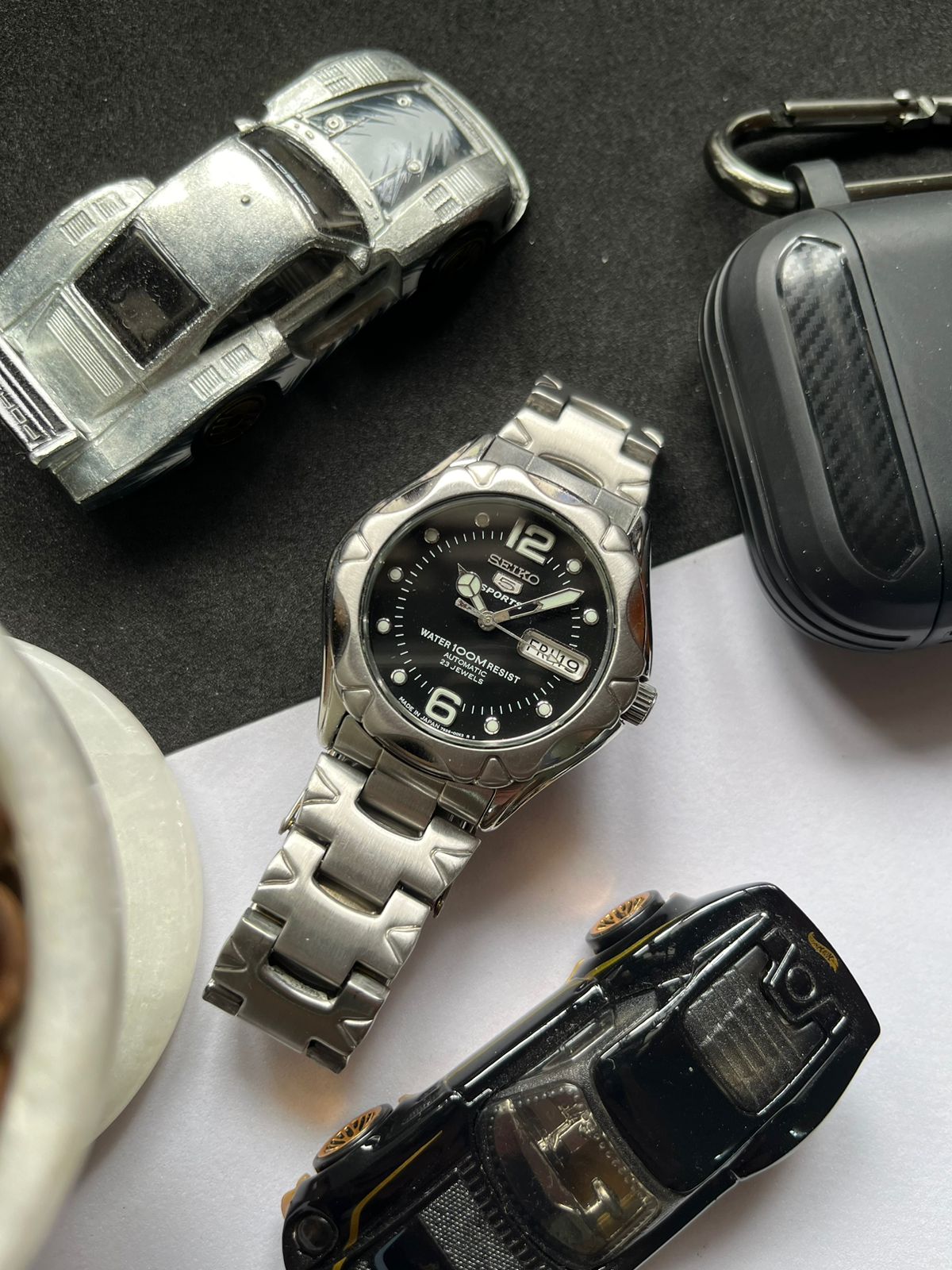 Seiko 5 Sports Diver 100M Black Dial with Glass Back & Mercedes Hands (Pre Owned) - #W78