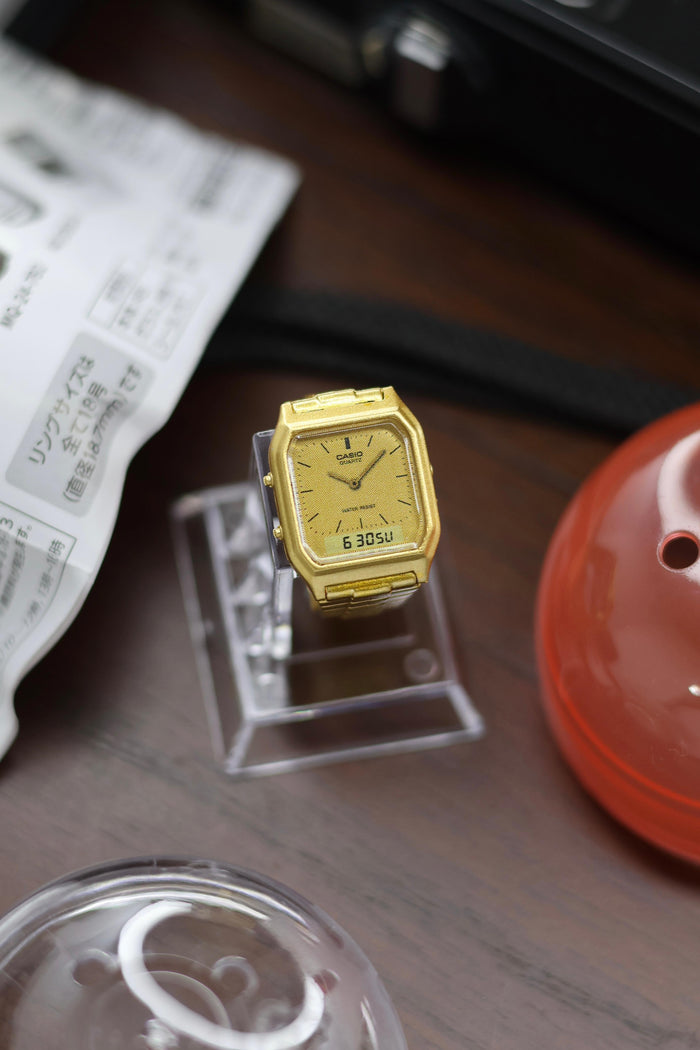 CASIO JAPANESE GACHA RING - AQ230GA-9 - (Super Rare JDM Collectible) - Full Kit with Stand & Capsule (New)