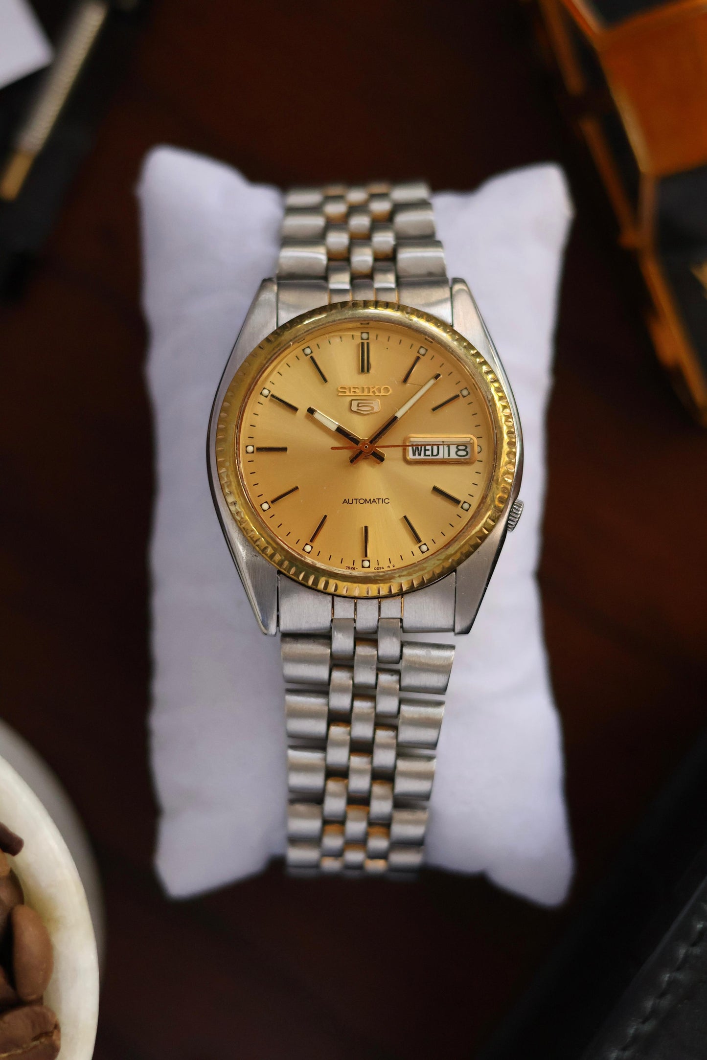 (Super Rare) Seiko 5 Two-Tone Champagne Dial with Fluted Bezel & Glass Back (Pre Owned)
