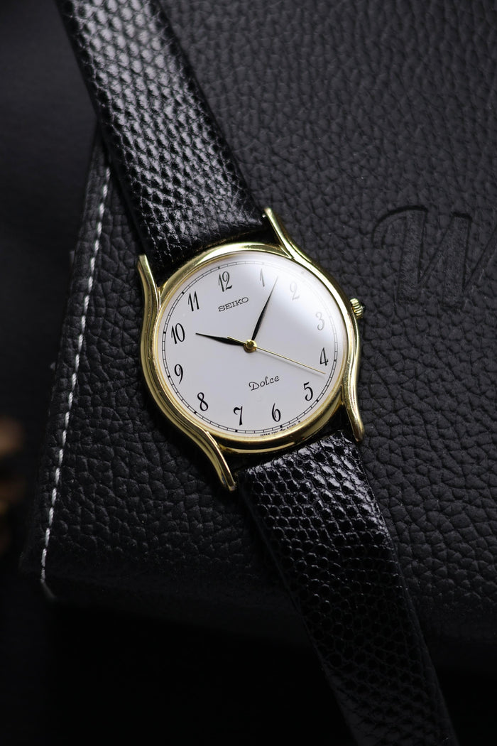 (JDM - Extremely Rare) 1990 Seiko Dolce White Dial with Solid Gold Plated Case - Quartz Vintage Watch (Pre Owned) - SE523