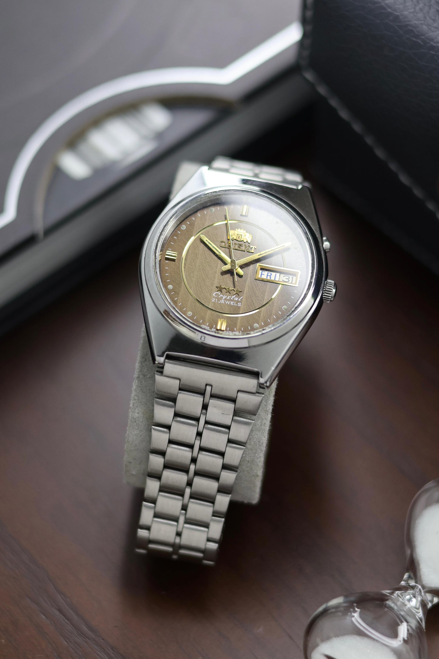(Super Rare) Orient Tri-Star Crystal Coffee Brown Motif Dial - Automatic Vintage Watch (Pre Owned) - A300