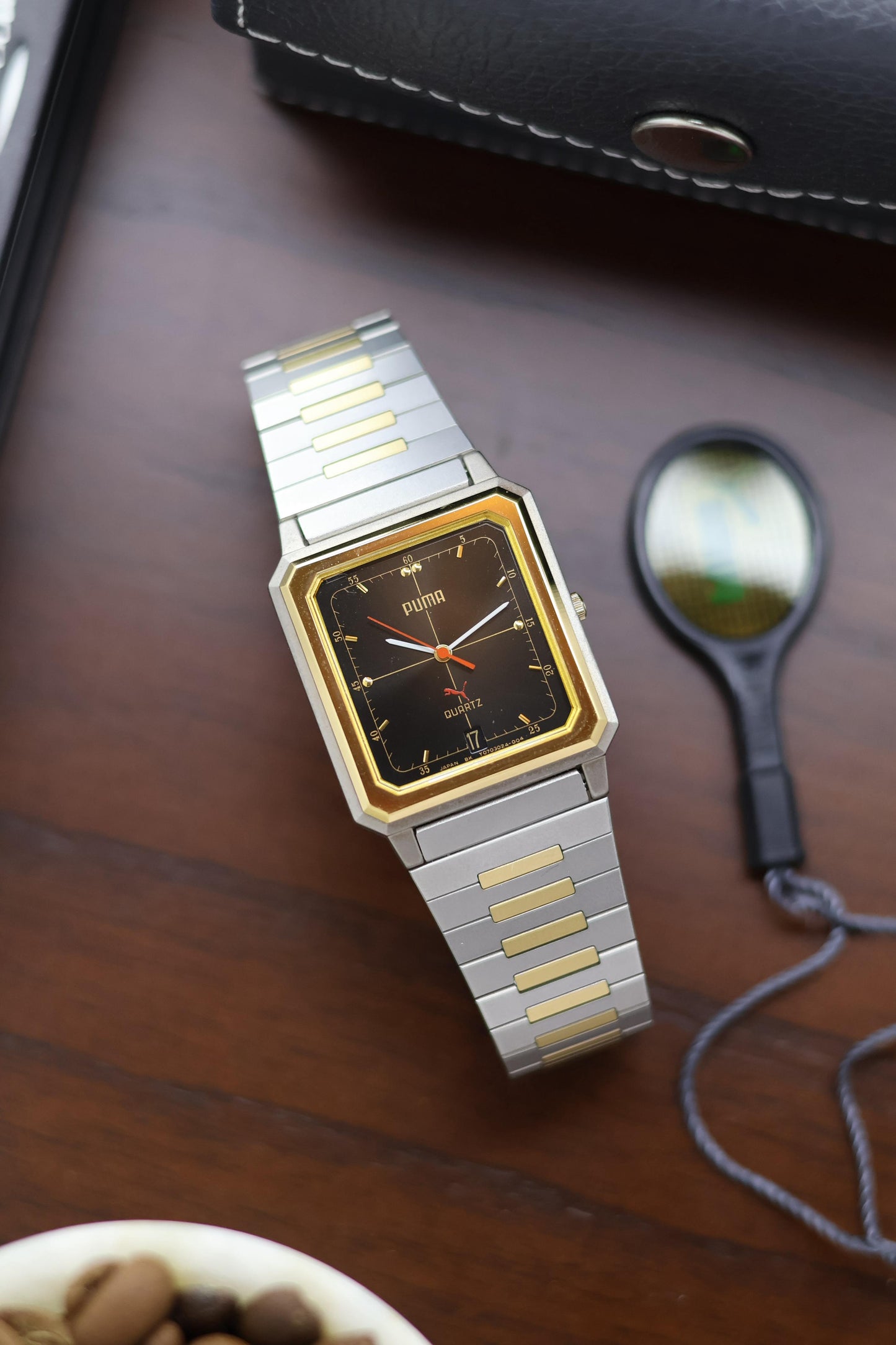 (JDM - Extremely Rare) Limited Edition ORIENT X PUMA Slim Tank Style Two Tone Black Sunray Dial - Quartz Vintage Watch (Pre Owned) - A272
