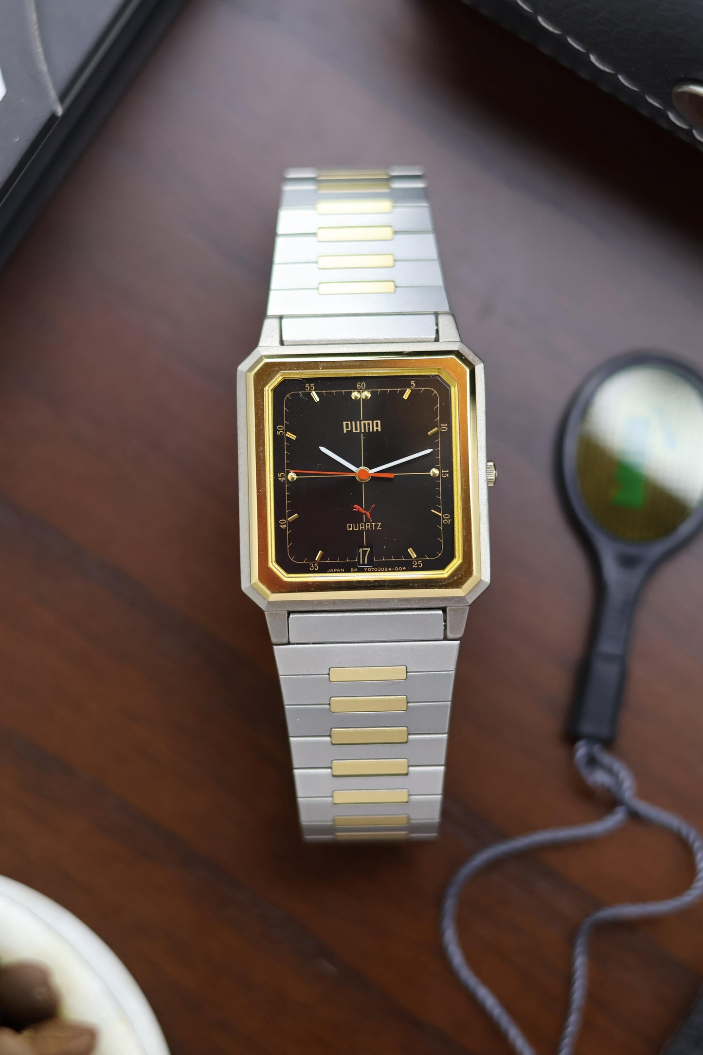 (JDM - Extremely Rare) Limited Edition ORIENT X PUMA Slim Tank Style Two Tone Black Sunray Dial - Quartz Vintage Watch (Pre Owned) - A272