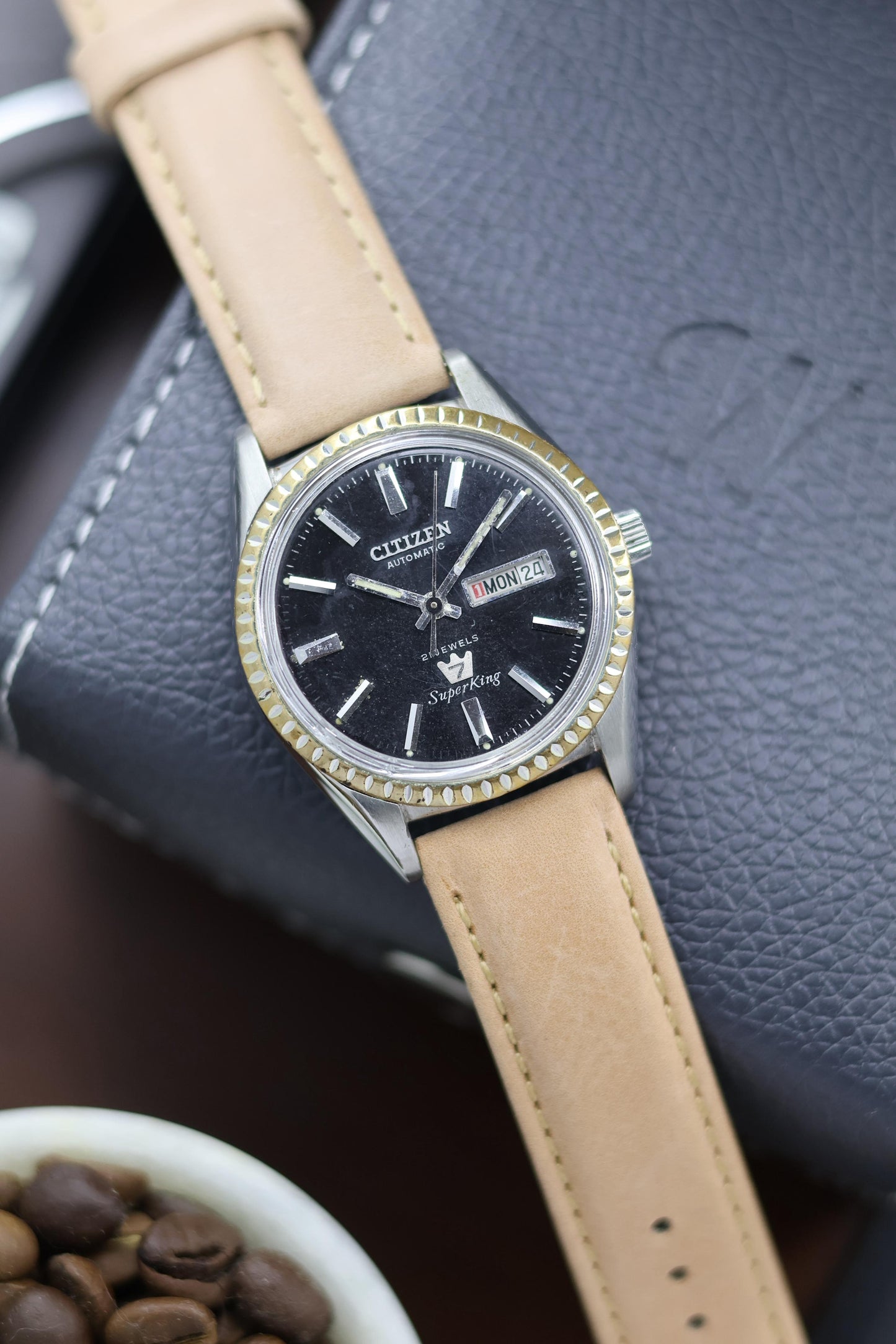 (Super Rare) Citizen Automatic 7 SUPER KING Black Dial with Fluted Bezel - Automatic Vintage Watch (Pre Owned) - A385