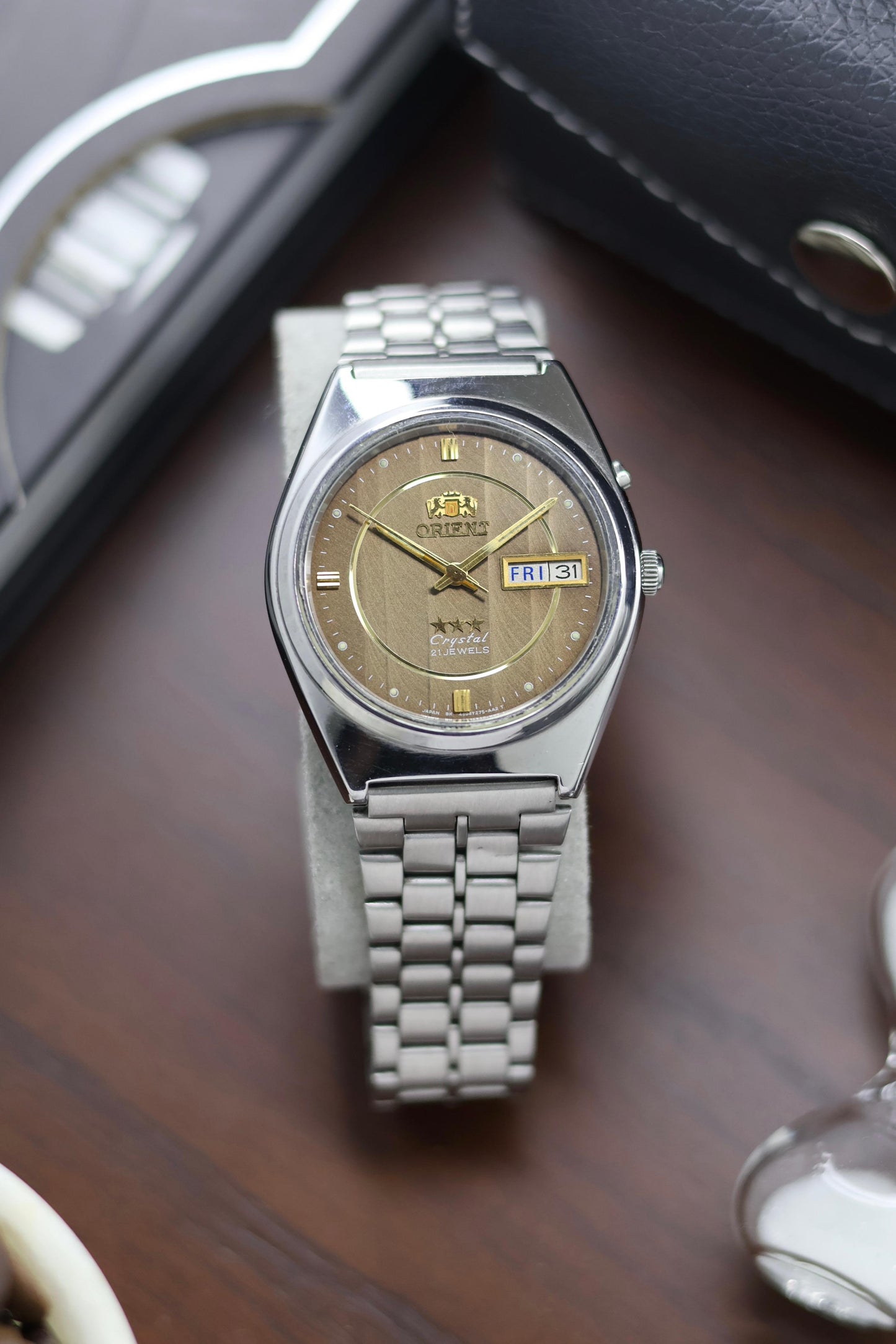 (Super Rare) Orient Tri-Star Crystal Coffee Brown Motif Dial - Automatic Vintage Watch (Pre Owned) - A300