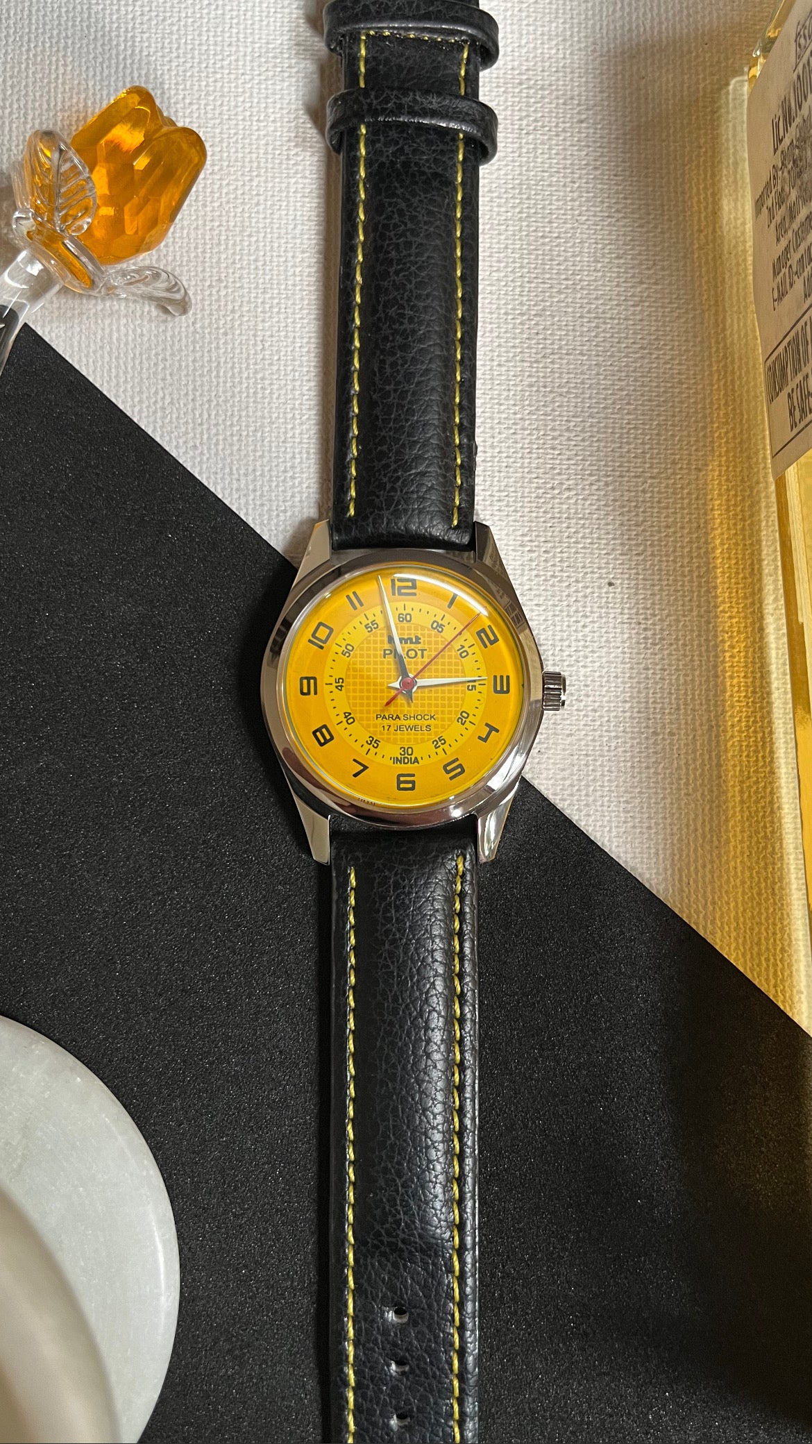 Watchtopia See-through Glass Back Yellow-Stitch Black