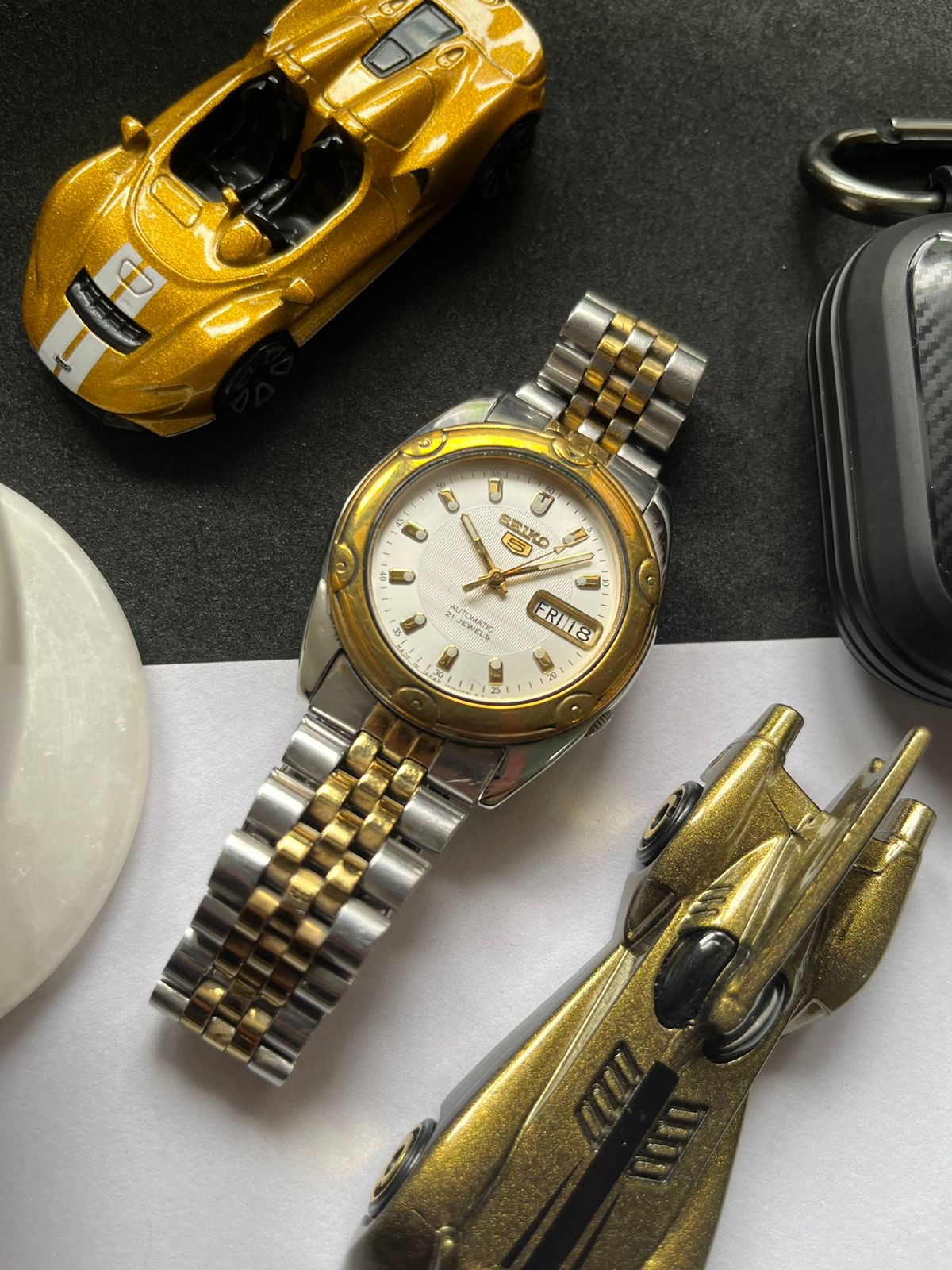 (Super Rare) 1998 Seiko 5 Two-Tone White Dial (Pre Owned) -#W51