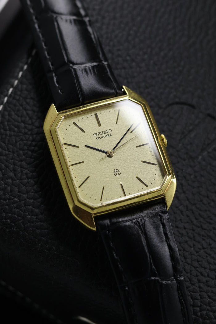 (JDM - ULTRA Rare) 1980 Seiko Twin Quartz Tank Champagne Dial with Solid Gold Plated Case - Quartz Vintage Watch (Pre Owned) - SE641