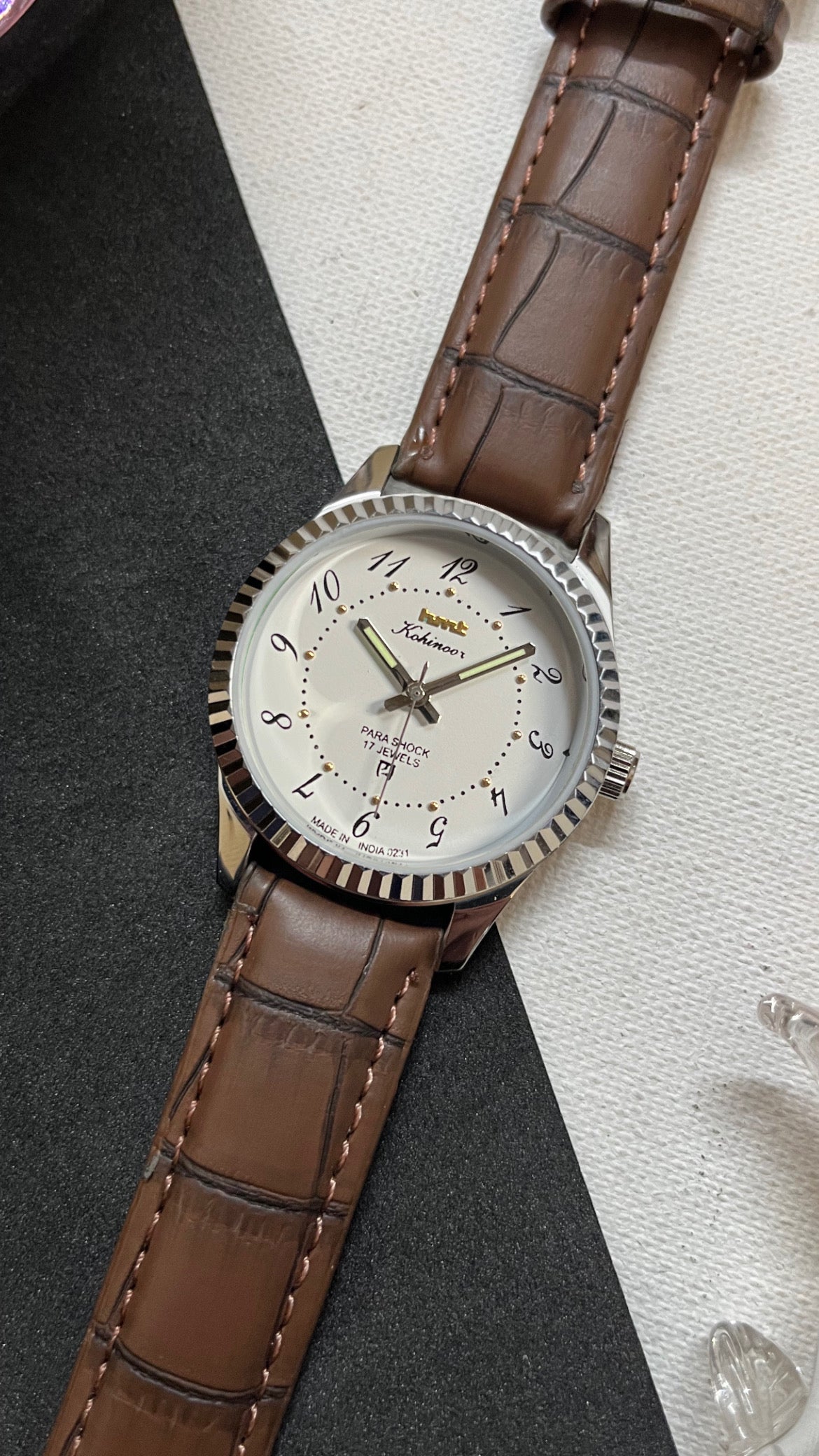 Fluted HMT Kohinoor - WHITE ‘Drunken Numbers’ Dial